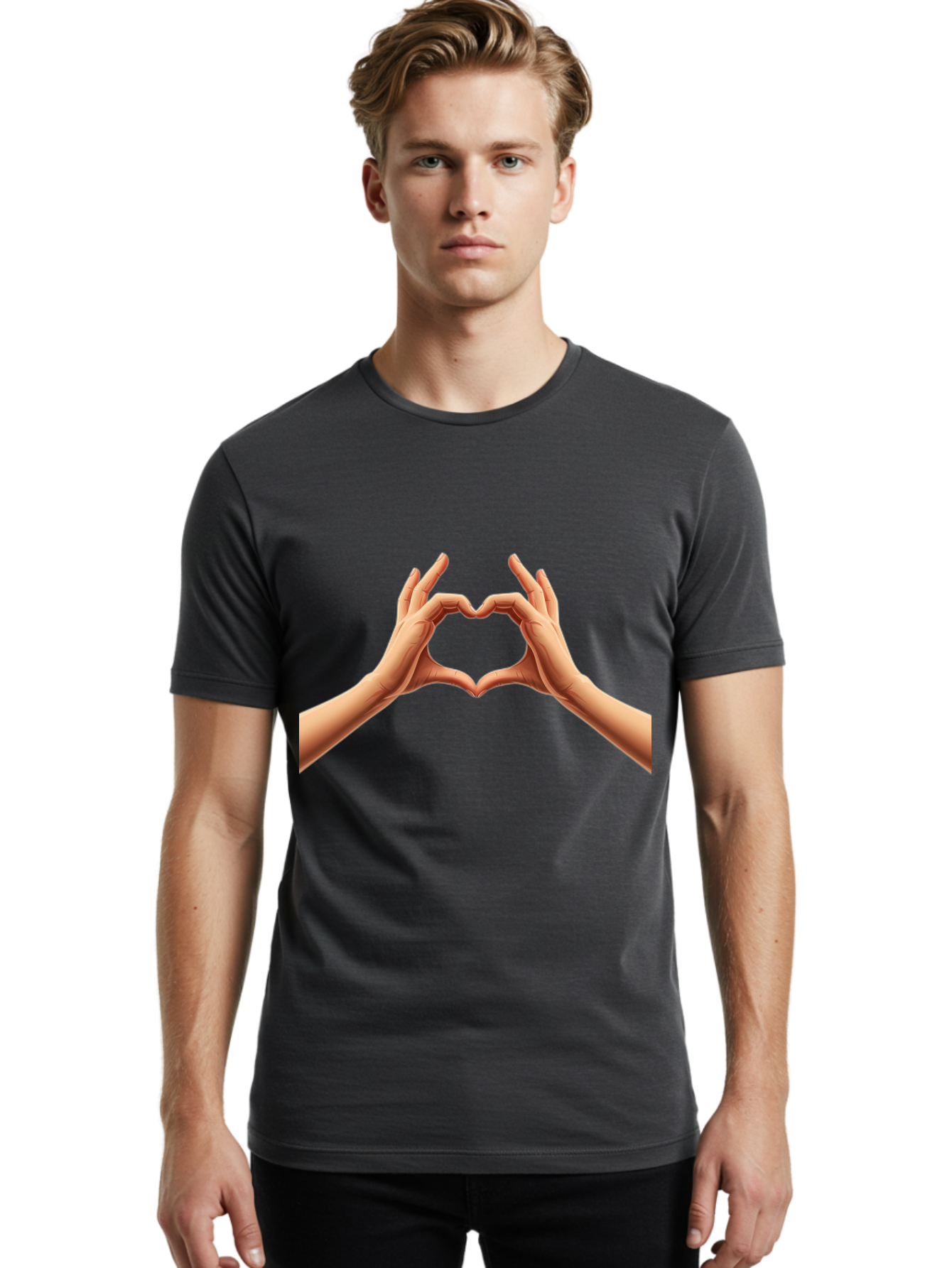 Hands-Forming-Heart Men'S Graphic Tee, 100% Cotton, Comfortable Casual Summer Wear, Machine Washable, Hands Forming A Heart, Love Symbol, Heart Gesture, Affection, Tenderness, Care, Kindness, Charity, Volunteer Work, Donation Bae027