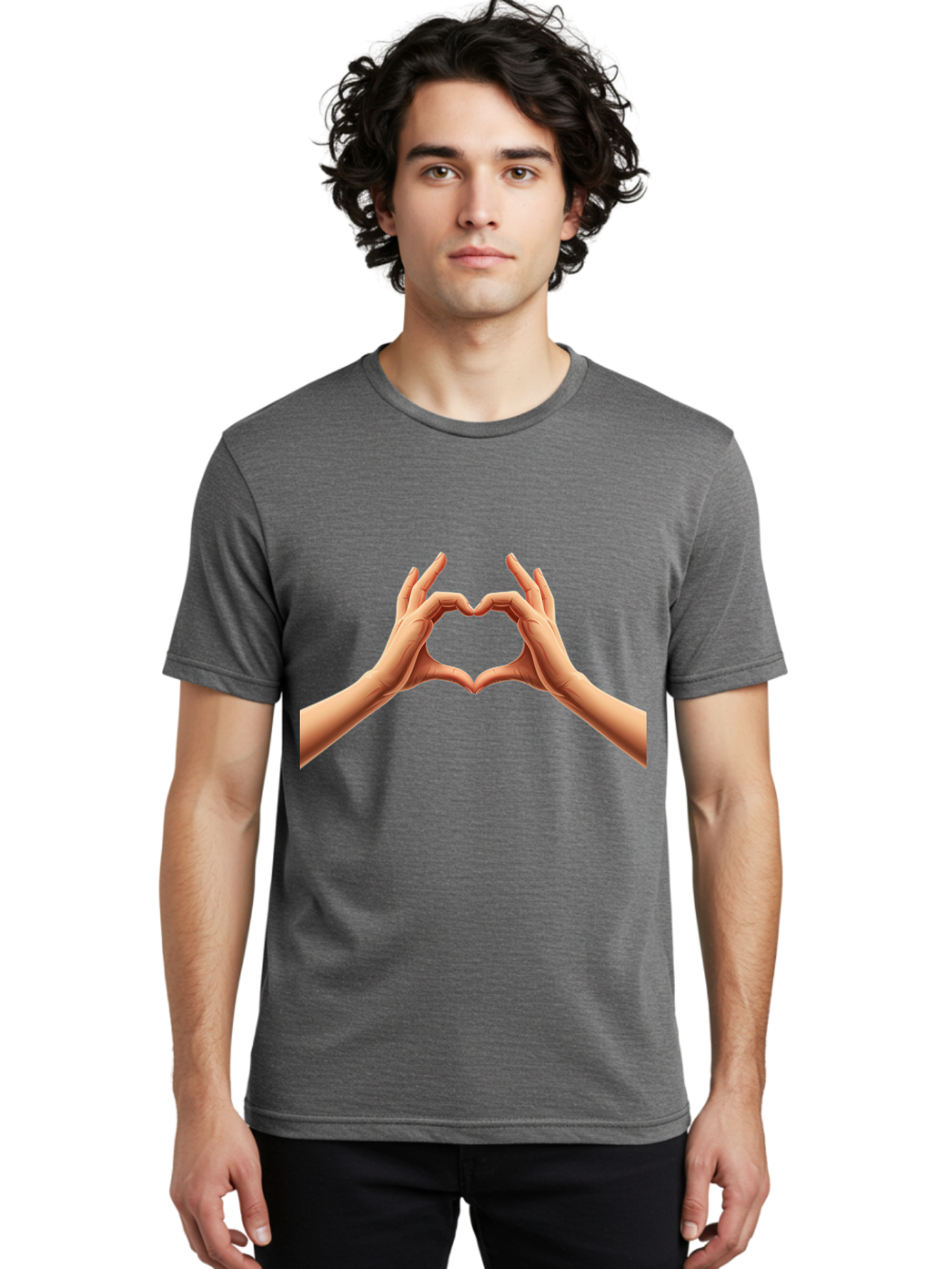 Hands-Forming-Heart Men'S Graphic Tee, 100% Cotton, Comfortable Casual Summer Wear, Machine Washable, Hands Forming A Heart, Love Symbol, Heart Gesture, Affection, Tenderness, Care, Kindness, Charity, Volunteer Work, Donation Bae027