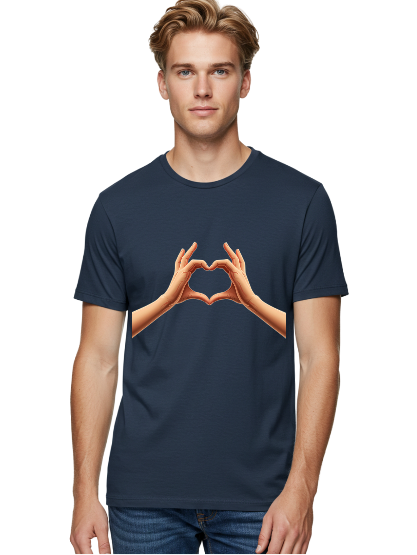 Hands-Forming-Heart Men'S Graphic Tee, 100% Cotton, Comfortable Casual Summer Wear, Machine Washable, Hands Forming A Heart, Love Symbol, Heart Gesture, Affection, Tenderness, Care, Kindness, Charity, Volunteer Work, Donation Bae027
