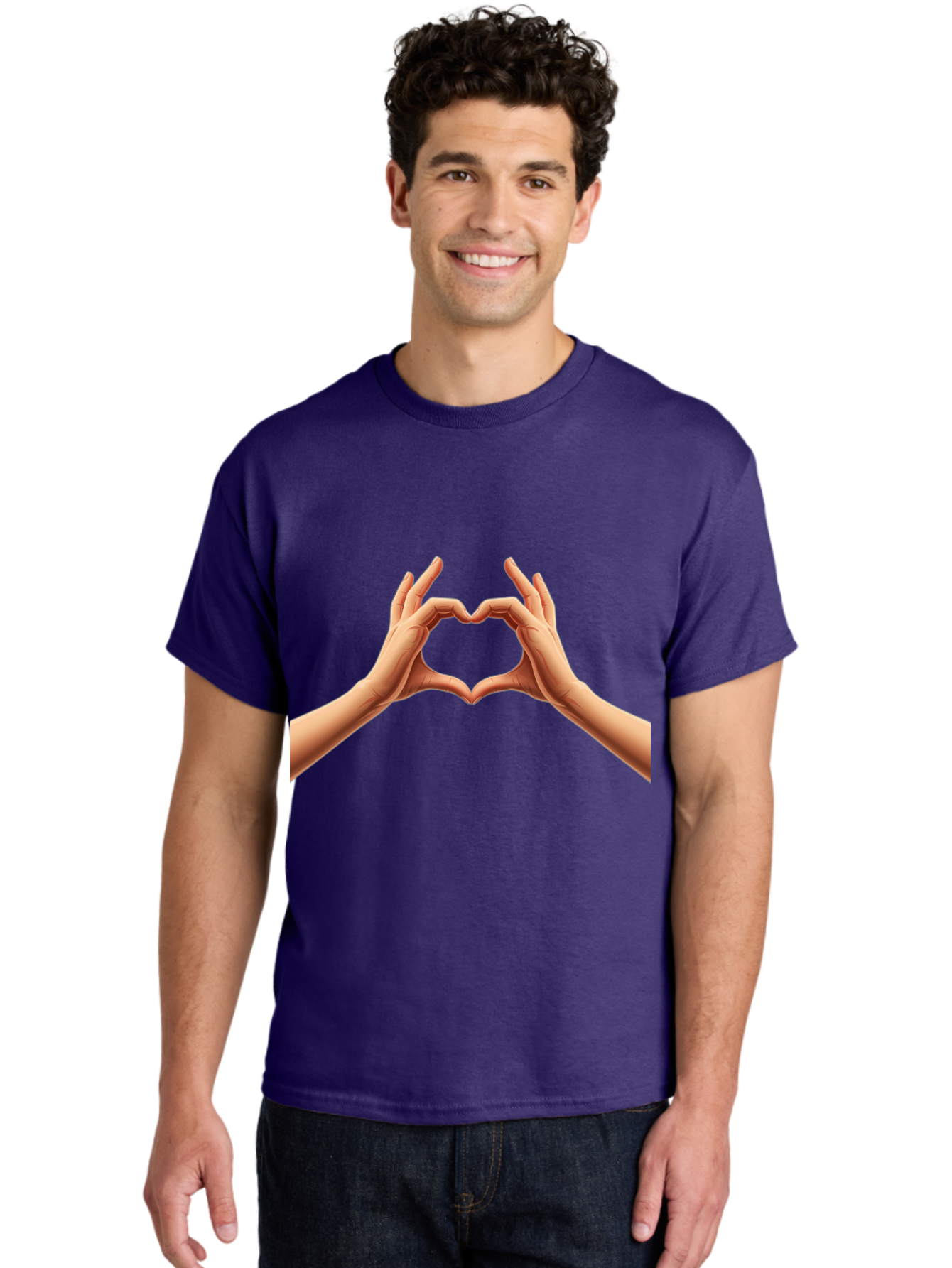 Hands-Forming-Heart Men'S Graphic Tee, 100% Cotton, Comfortable Casual Summer Wear, Machine Washable, Hands Forming A Heart, Love Symbol, Heart Gesture, Affection, Tenderness, Care, Kindness, Charity, Volunteer Work, Donation Bae027