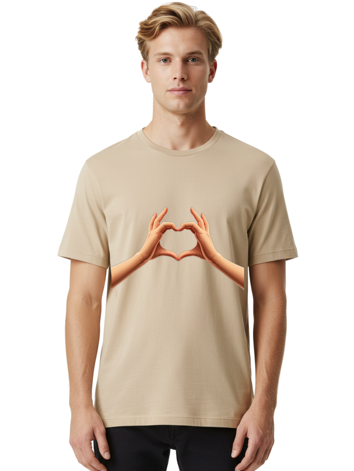 Hands-Forming-Heart Men'S Graphic Tee, 100% Cotton, Comfortable Casual Summer Wear, Machine Washable, Hands Forming A Heart, Love Symbol, Heart Gesture, Affection, Tenderness, Care, Kindness, Charity, Volunteer Work, Donation Bae027