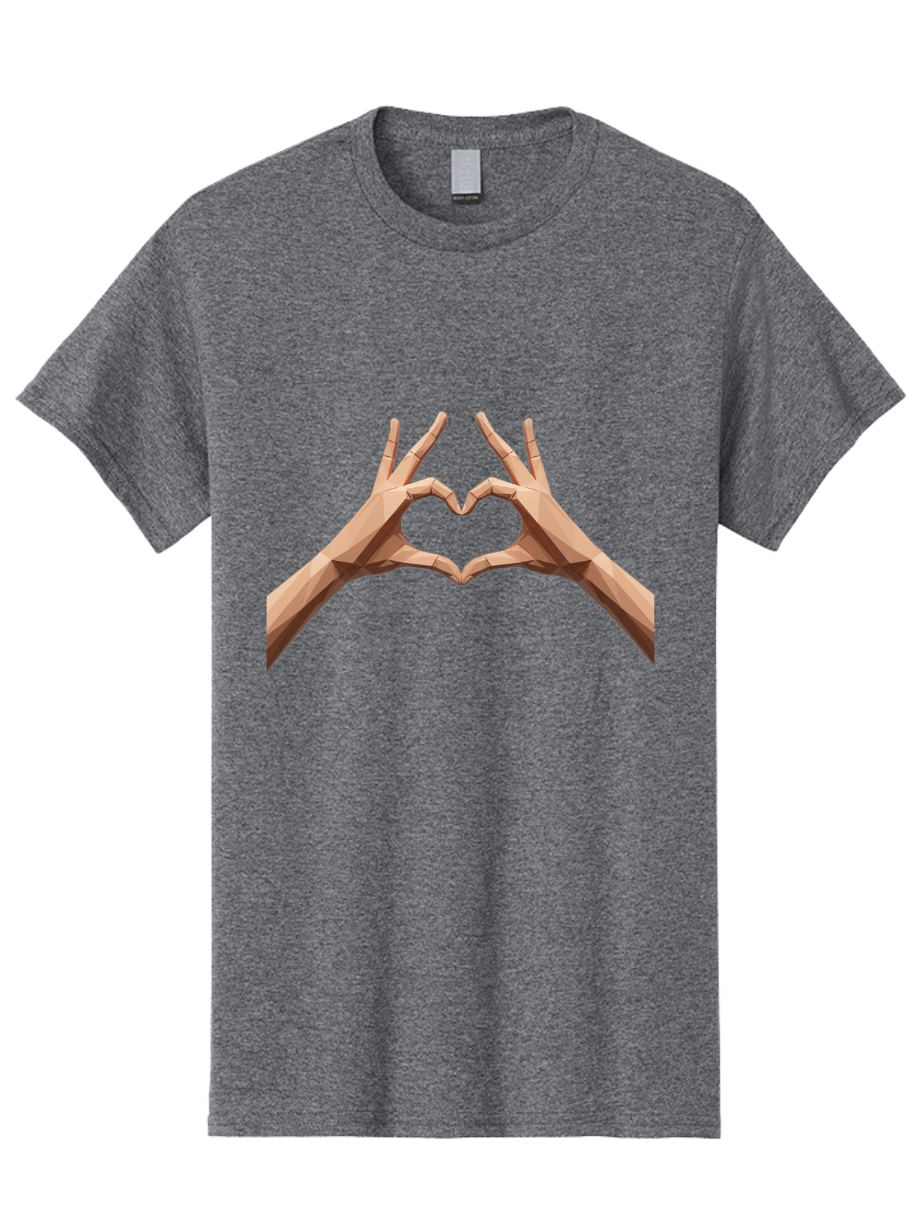 Hands-Heart-Gesture Men'S Graphic Tee, 100% Cotton, Comfortable Casual Summer Wear, Machine Washable, Low Poly Hands, Heart Shape, Love Symbol, 3D Art, Geometric Design, Affectionate Gesture, Digital Illustration, Heart Hands Bae028