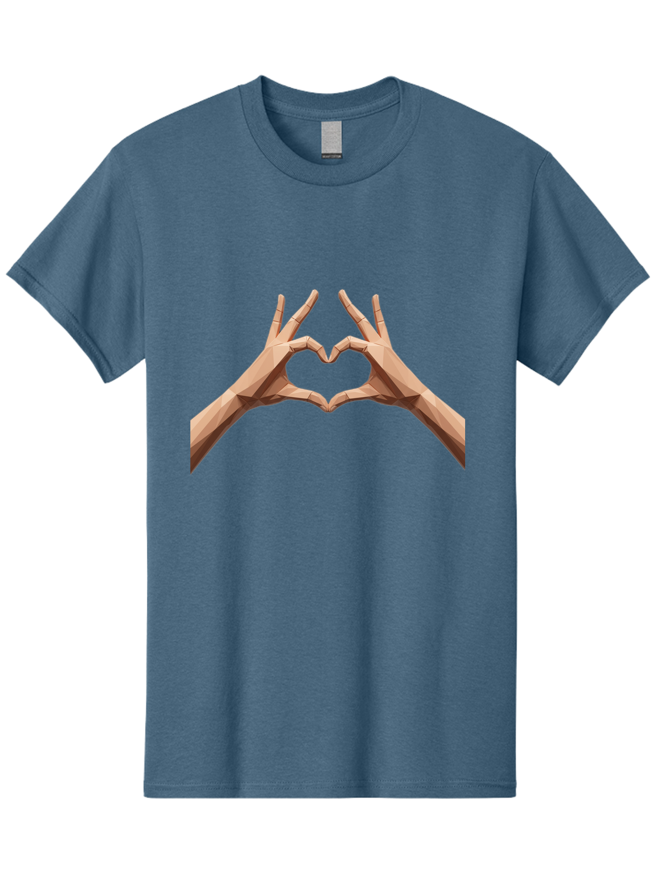Hands-Heart-Gesture Men'S Graphic Tee, 100% Cotton, Comfortable Casual Summer Wear, Machine Washable, Low Poly Hands, Heart Shape, Love Symbol, 3D Art, Geometric Design, Affectionate Gesture, Digital Illustration, Heart Hands Bae028