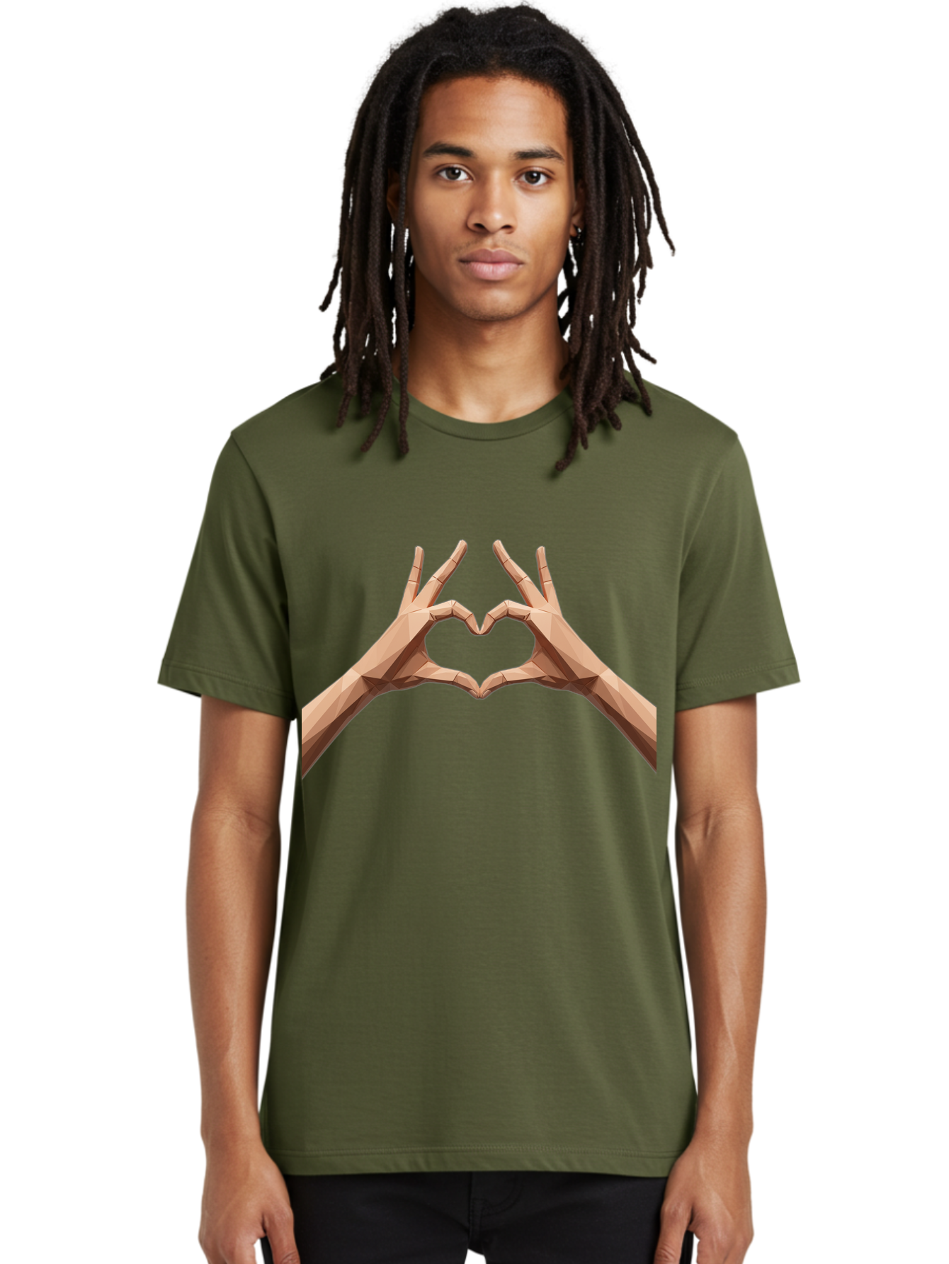 Hands-Heart-Gesture Men'S Graphic Tee, 100% Cotton, Comfortable Casual Summer Wear, Machine Washable, Low Poly Hands, Heart Shape, Love Symbol, 3D Art, Geometric Design, Affectionate Gesture, Digital Illustration, Heart Hands Bae028