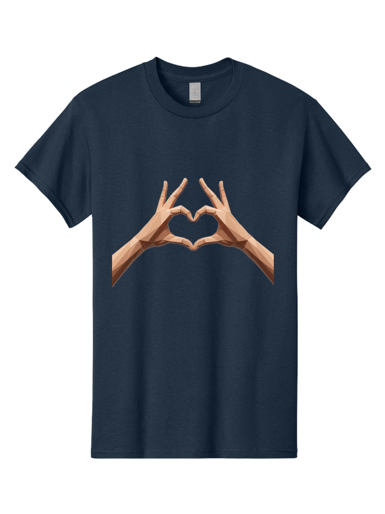 Hands-Heart-Gesture Men'S Graphic Tee, 100% Cotton, Comfortable Casual Summer Wear, Machine Washable, Low Poly Hands, Heart Shape, Love Symbol, 3D Art, Geometric Design, Affectionate Gesture, Digital Illustration, Heart Hands Bae028