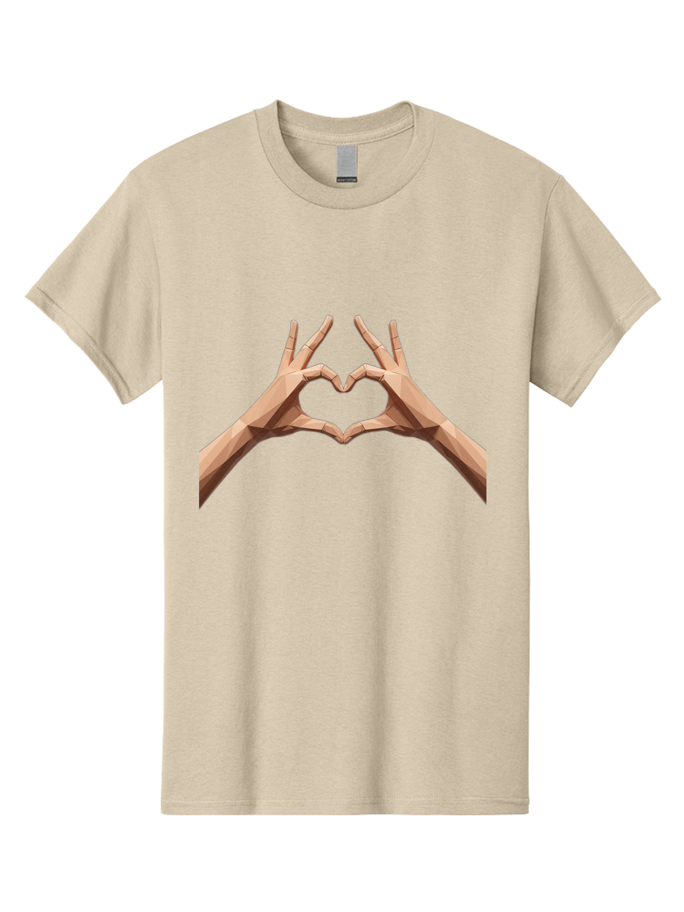 Hands-Heart-Gesture Men'S Graphic Tee, 100% Cotton, Comfortable Casual Summer Wear, Machine Washable, Low Poly Hands, Heart Shape, Love Symbol, 3D Art, Geometric Design, Affectionate Gesture, Digital Illustration, Heart Hands Bae028