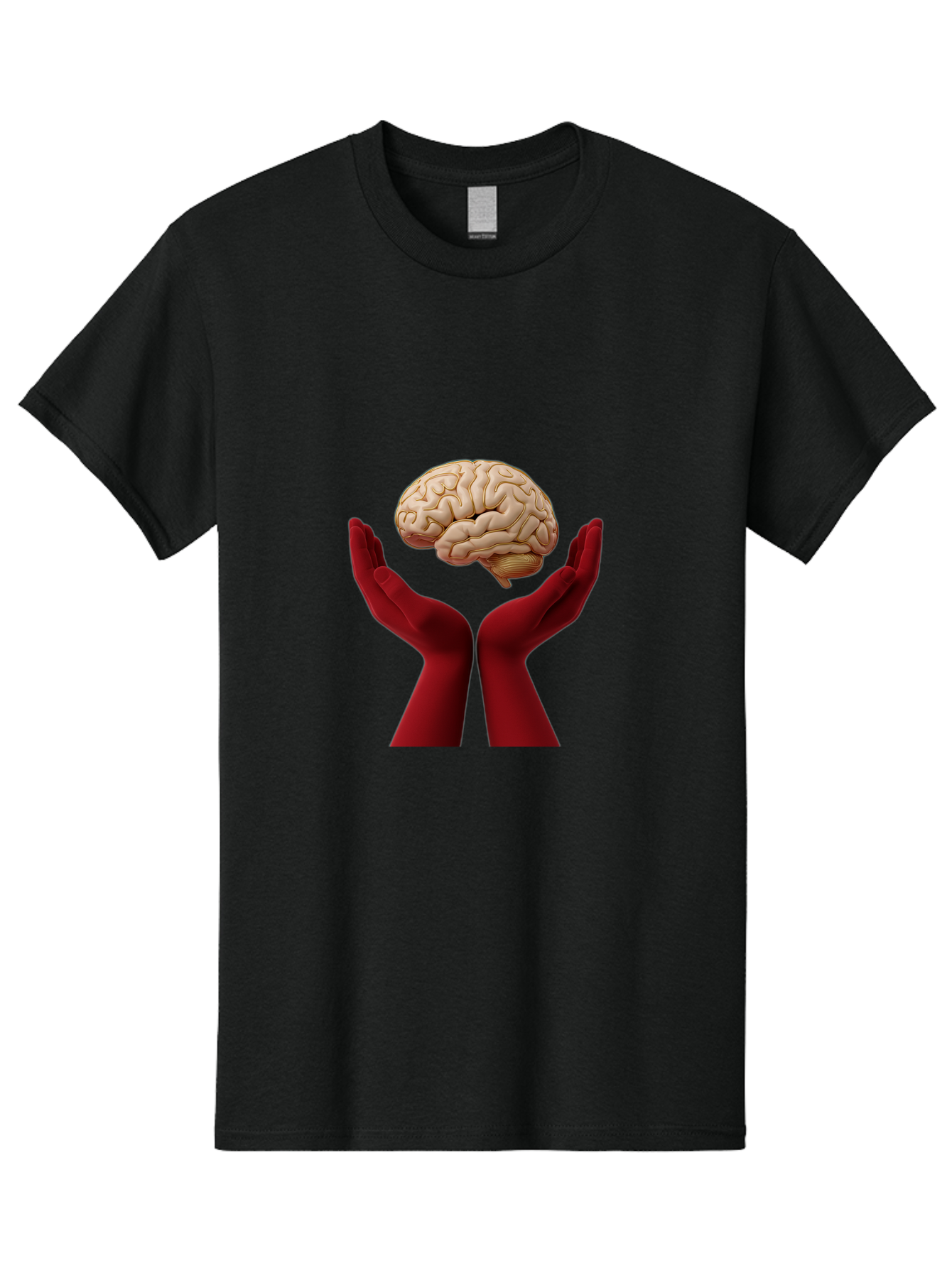 Hands-Holding-Brain-1 Men'S Graphic Tee, 100% Cotton, Comfortable Casual Summer Wear, Machine Washable, Human Brain, Hands Holding Brain, Cognitive Function, Neuroscience, Human Anatomy, Red Gloves, Realistic Brain Model, Medical Illustration, Bae029