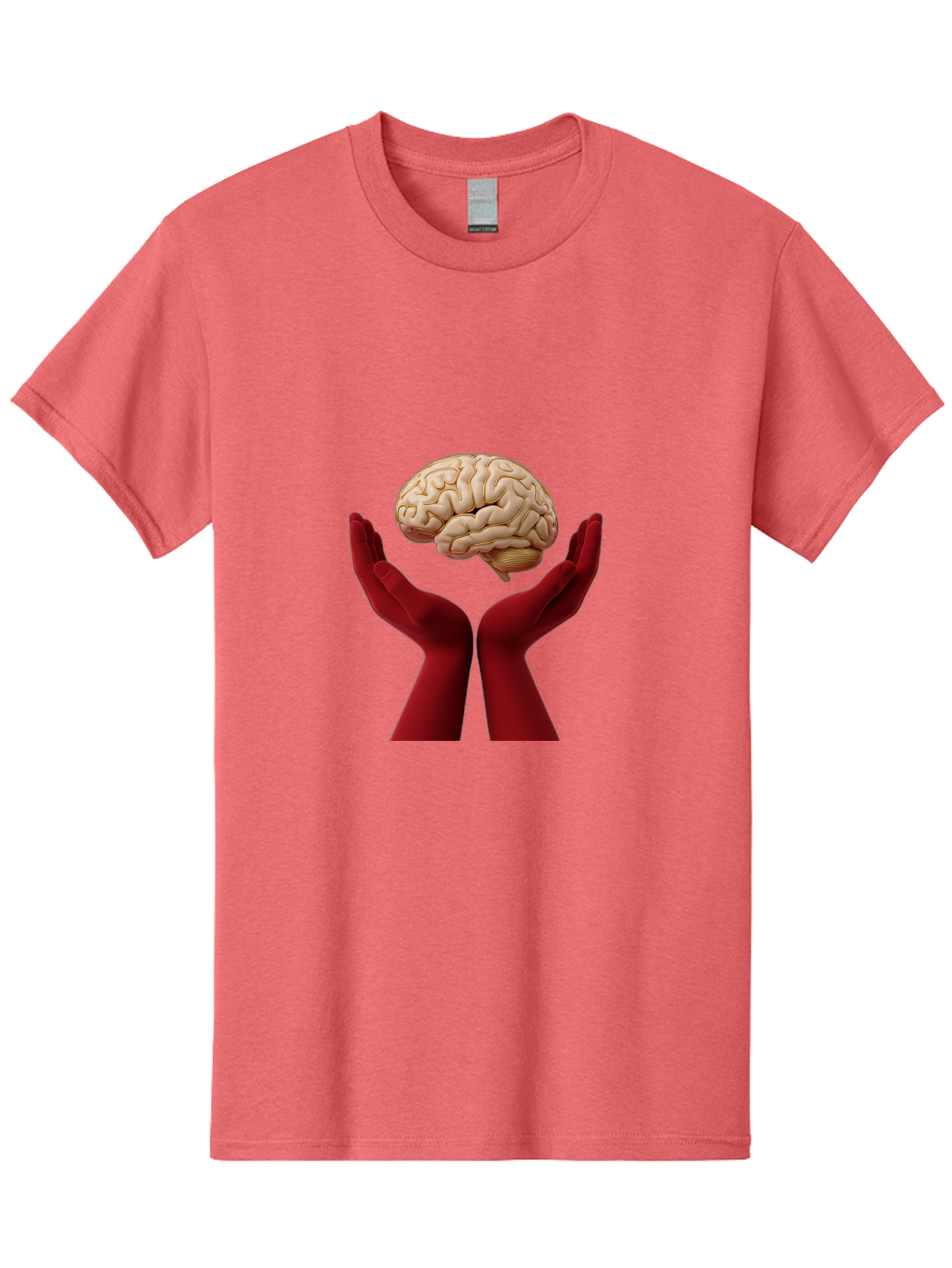Hands-Holding-Brain-1 Men'S Graphic Tee, 100% Cotton, Comfortable Casual Summer Wear, Machine Washable, Human Brain, Hands Holding Brain, Cognitive Function, Neuroscience, Human Anatomy, Red Gloves, Realistic Brain Model, Medical Illustration, Bae029