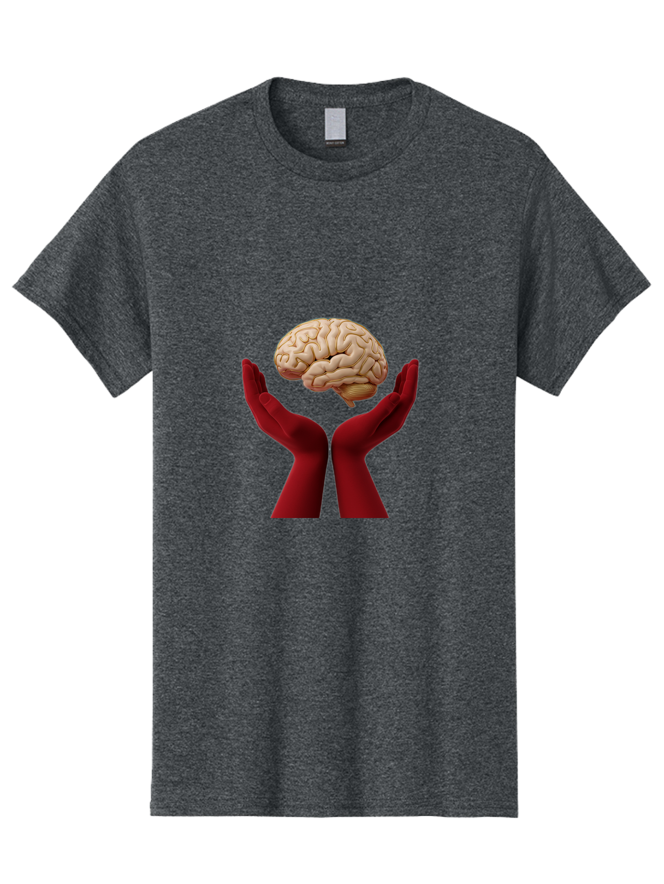 Hands-Holding-Brain-1 Men'S Graphic Tee, 100% Cotton, Comfortable Casual Summer Wear, Machine Washable, Human Brain, Hands Holding Brain, Cognitive Function, Neuroscience, Human Anatomy, Red Gloves, Realistic Brain Model, Medical Illustration, Bae029
