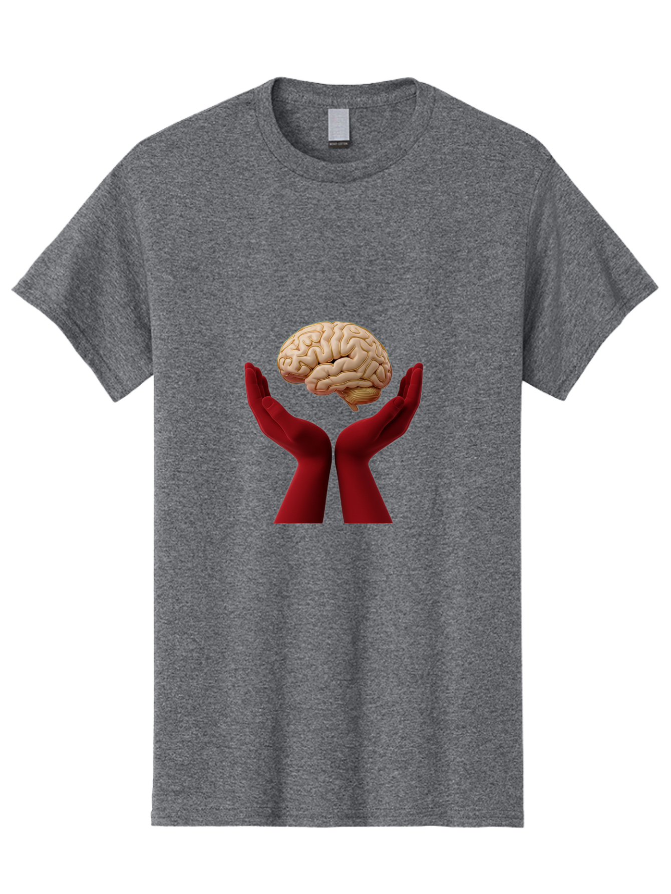 Hands-Holding-Brain-1 Men'S Graphic Tee, 100% Cotton, Comfortable Casual Summer Wear, Machine Washable, Human Brain, Hands Holding Brain, Cognitive Function, Neuroscience, Human Anatomy, Red Gloves, Realistic Brain Model, Medical Illustration, Bae029