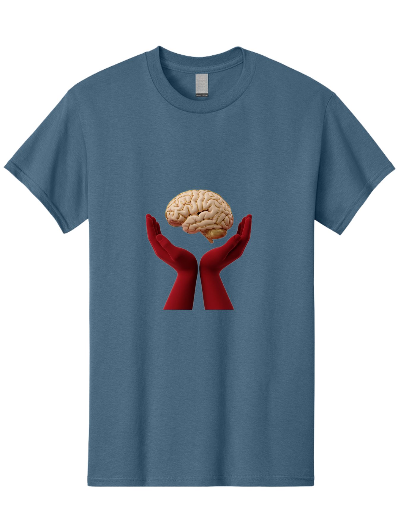 Hands-Holding-Brain-1 Men'S Graphic Tee, 100% Cotton, Comfortable Casual Summer Wear, Machine Washable, Human Brain, Hands Holding Brain, Cognitive Function, Neuroscience, Human Anatomy, Red Gloves, Realistic Brain Model, Medical Illustration, Bae029