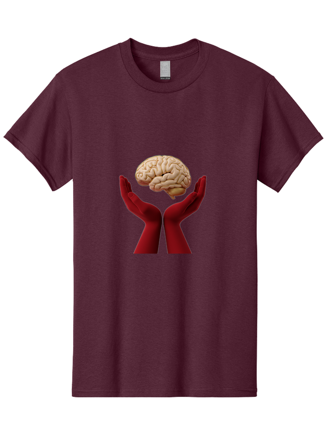 Hands-Holding-Brain-1 Men'S Graphic Tee, 100% Cotton, Comfortable Casual Summer Wear, Machine Washable, Human Brain, Hands Holding Brain, Cognitive Function, Neuroscience, Human Anatomy, Red Gloves, Realistic Brain Model, Medical Illustration, Bae029