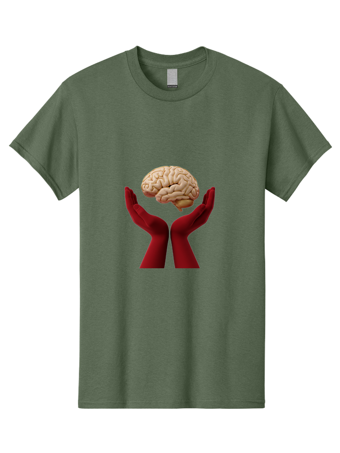 Hands-Holding-Brain-1 Men'S Graphic Tee, 100% Cotton, Comfortable Casual Summer Wear, Machine Washable, Human Brain, Hands Holding Brain, Cognitive Function, Neuroscience, Human Anatomy, Red Gloves, Realistic Brain Model, Medical Illustration, Bae029