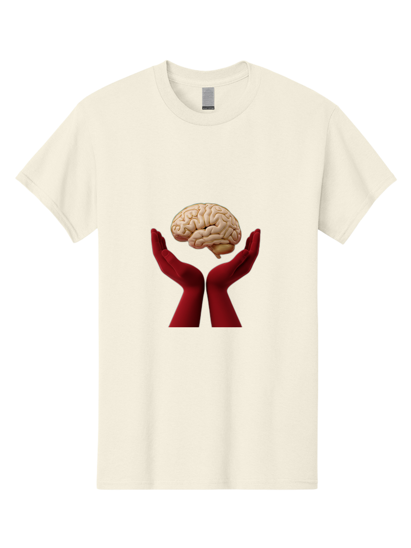Hands-Holding-Brain-1 Men'S Graphic Tee, 100% Cotton, Comfortable Casual Summer Wear, Machine Washable, Human Brain, Hands Holding Brain, Cognitive Function, Neuroscience, Human Anatomy, Red Gloves, Realistic Brain Model, Medical Illustration, Bae029