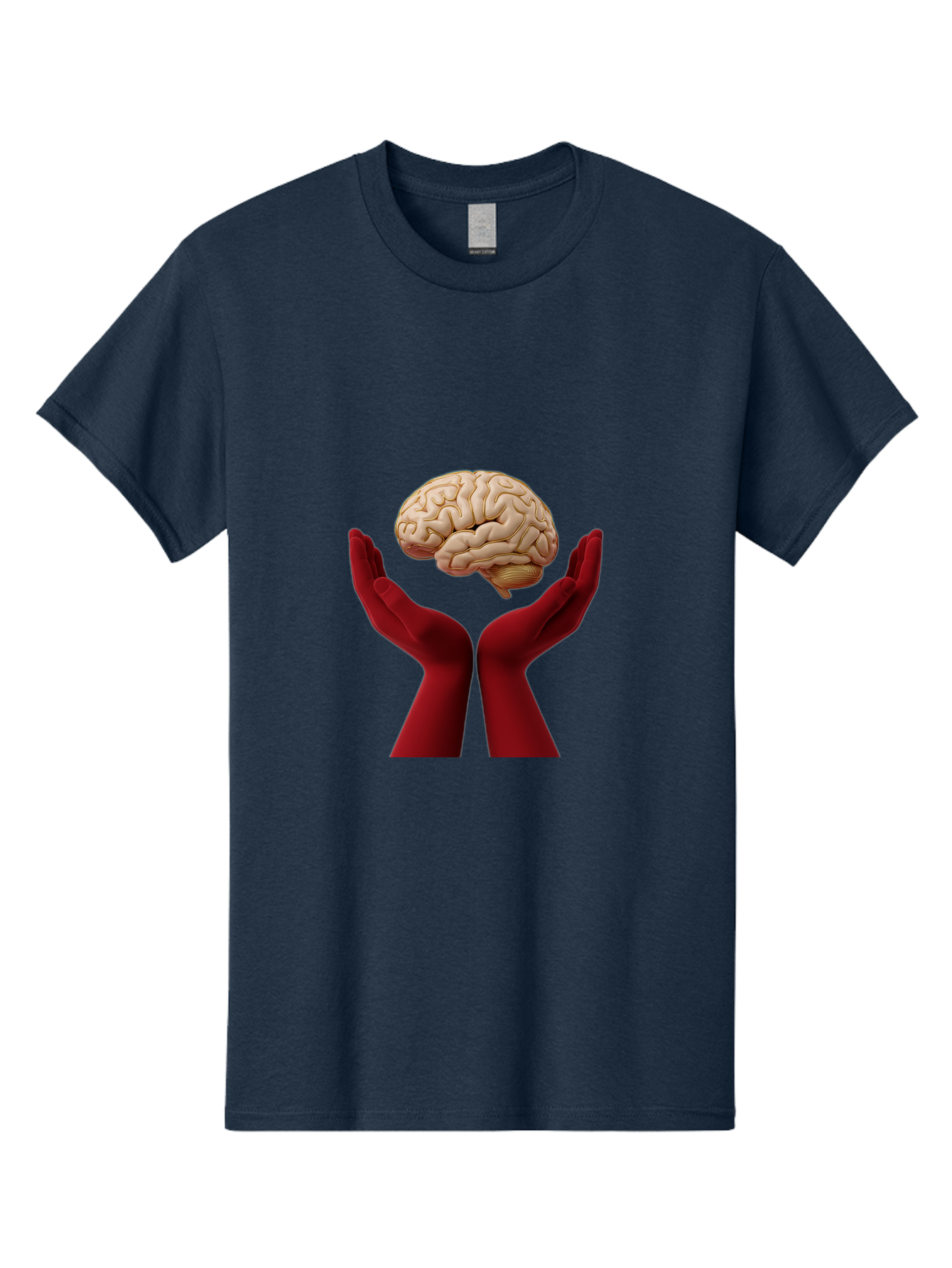 Hands-Holding-Brain-1 Men'S Graphic Tee, 100% Cotton, Comfortable Casual Summer Wear, Machine Washable, Human Brain, Hands Holding Brain, Cognitive Function, Neuroscience, Human Anatomy, Red Gloves, Realistic Brain Model, Medical Illustration, Bae029