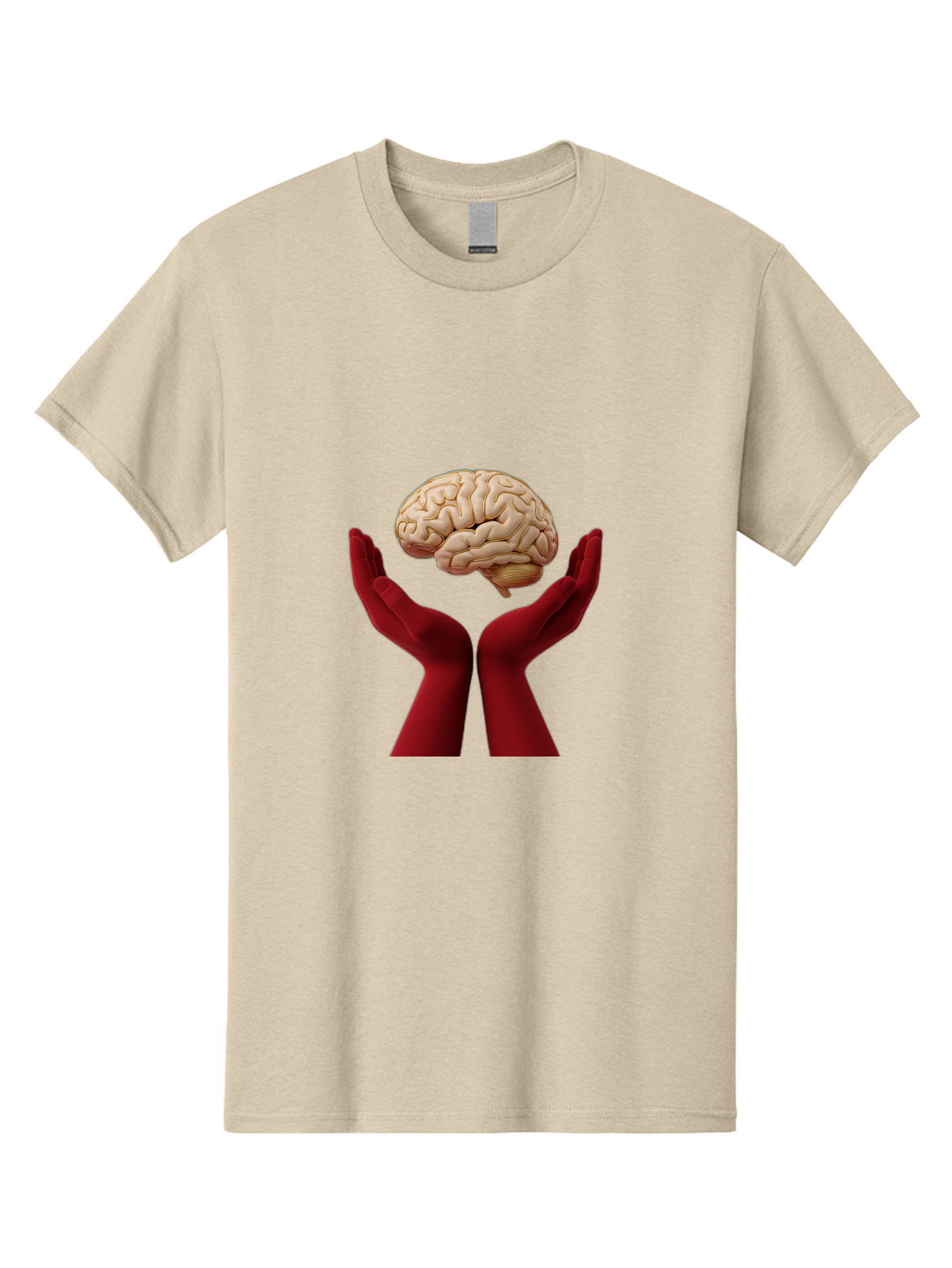 Hands-Holding-Brain-1 Men'S Graphic Tee, 100% Cotton, Comfortable Casual Summer Wear, Machine Washable, Human Brain, Hands Holding Brain, Cognitive Function, Neuroscience, Human Anatomy, Red Gloves, Realistic Brain Model, Medical Illustration, Bae029