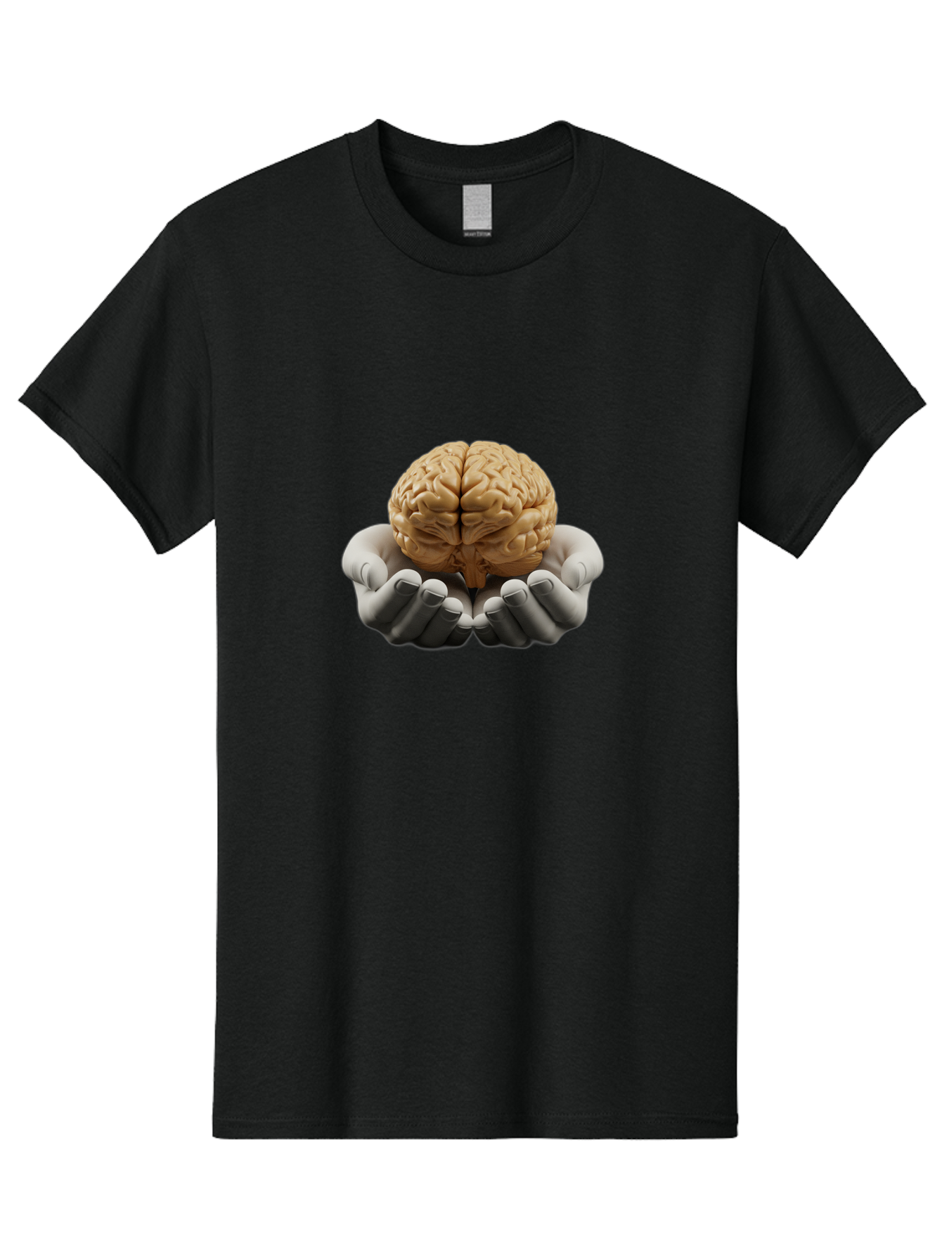 Hands-Holding-Brain Men'S Graphic Tee, 100% Cotton, Comfortable Casual Summer Wear, Machine Washable, Human Brain, Robotic Hands, Neuroscience, Cognitive Function, Artificial Intelligence, Brain Research, Neural Connections, Bae030