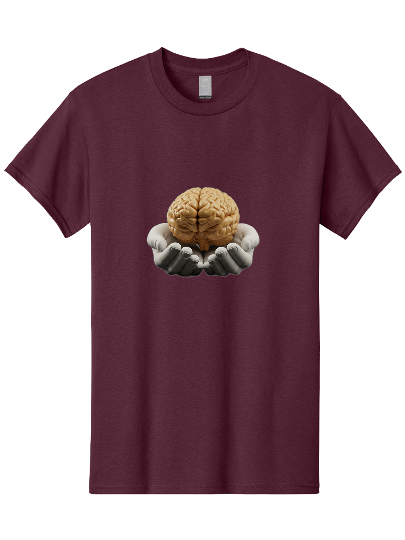 Hands-Holding-Brain Men'S Graphic Tee, 100% Cotton, Comfortable Casual Summer Wear, Machine Washable, Human Brain, Robotic Hands, Neuroscience, Cognitive Function, Artificial Intelligence, Brain Research, Neural Connections, Bae030