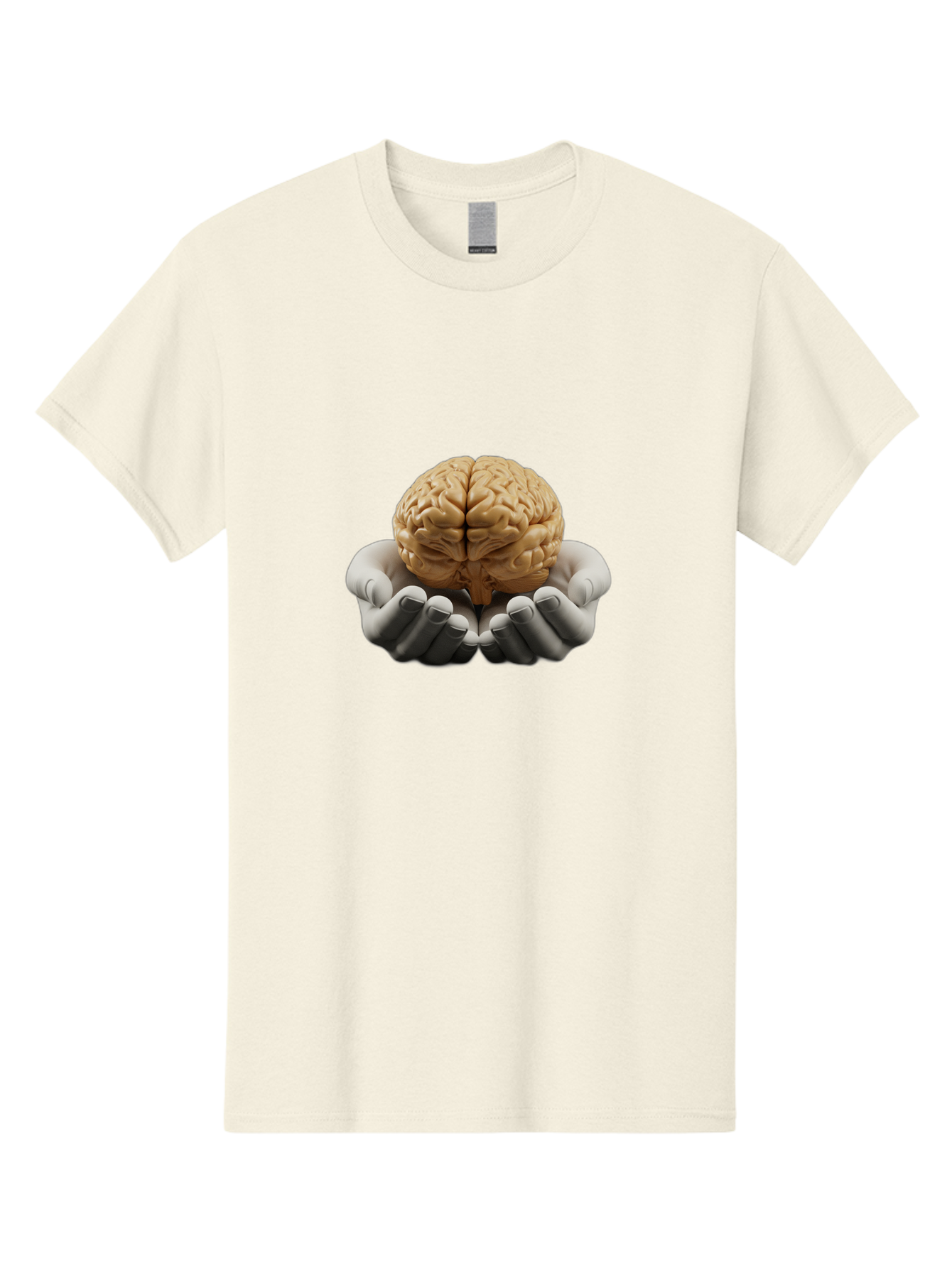 Hands-Holding-Brain Men'S Graphic Tee, 100% Cotton, Comfortable Casual Summer Wear, Machine Washable, Human Brain, Robotic Hands, Neuroscience, Cognitive Function, Artificial Intelligence, Brain Research, Neural Connections, Bae030