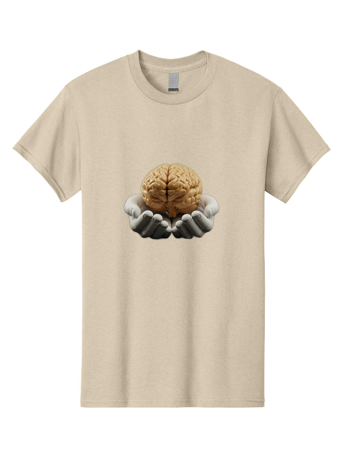 Hands-Holding-Brain Men'S Graphic Tee, 100% Cotton, Comfortable Casual Summer Wear, Machine Washable, Human Brain, Robotic Hands, Neuroscience, Cognitive Function, Artificial Intelligence, Brain Research, Neural Connections, Bae030