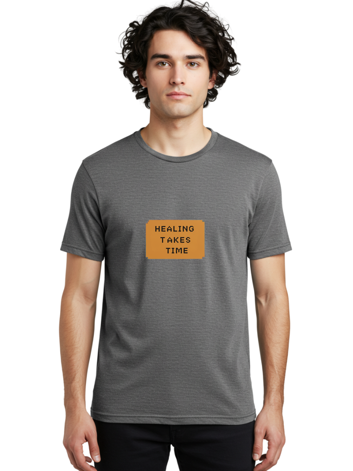 Healing-Takes-Time-1 Men'S Graphic Tee, 100% Cotton, Comfortable Casual Summer Wear, Machine Washable, Healing Takes Time, Motivational Quote, Inspirational Message, Mental Health Awareness, Self Care Reminder, Positive Affirmation, Bae031