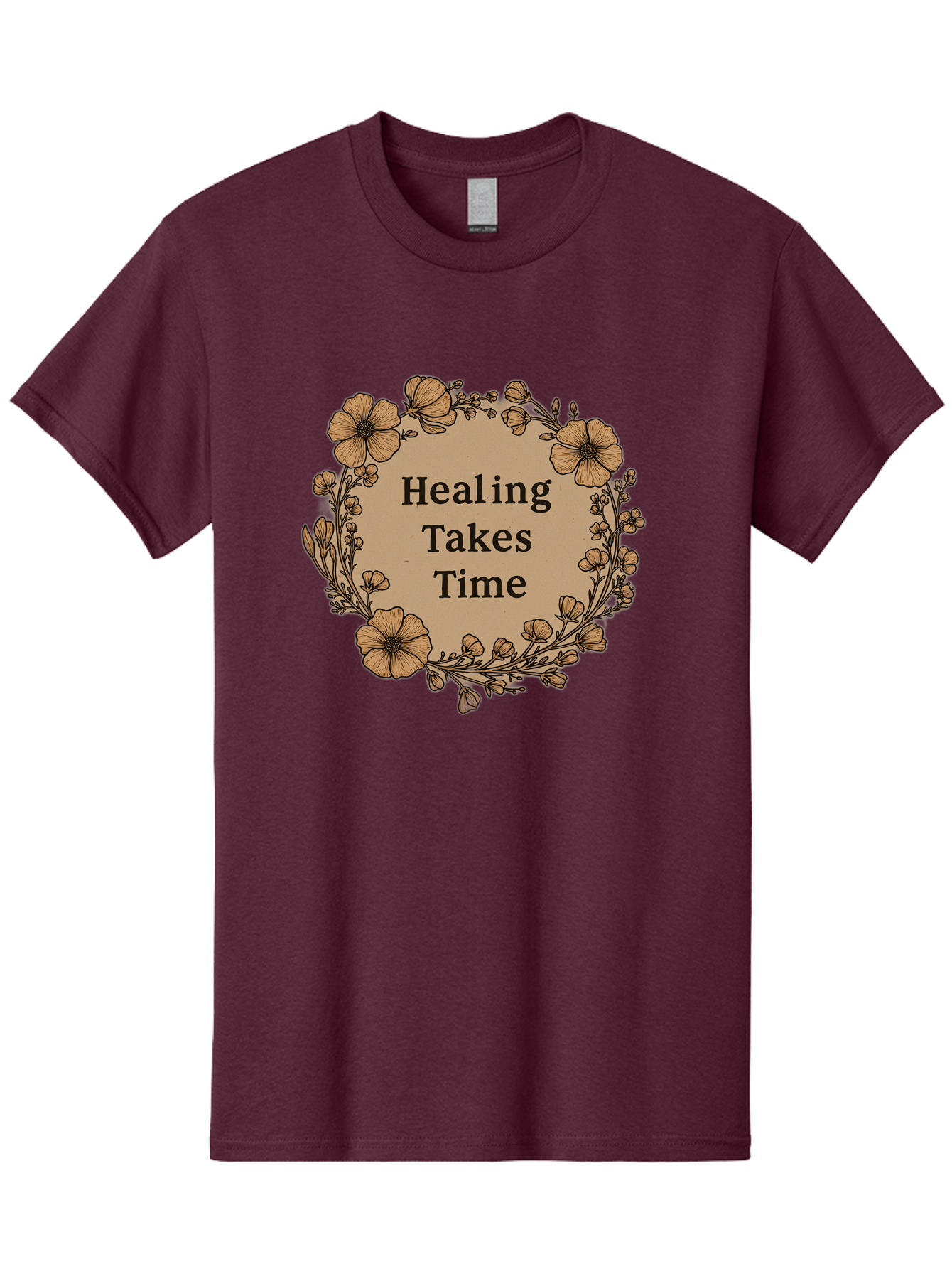 Healing-Takes-Time-2 Men'S Graphic Tee, 100% Cotton, Comfortable Casual Summer Wear, Machine Washable, Healing Takes Time, Inspirational Quote, Motivational Message, Floral Wreath, Delicate Flowers, Serene Atmosphere, Self-Care Reminder, Bae032