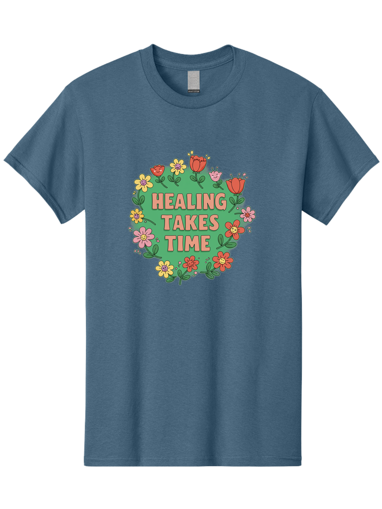 Healing-Takes-Time-3 Men'S Graphic Tee, 100% Cotton, Comfortable Casual Summer Wear, Machine Washable, Floral Wreath, Healing Takes Time, Inspirational Quote, Motivational Message, Self Care, Wellness, Mindfulness, Positive Affirmation Bae033