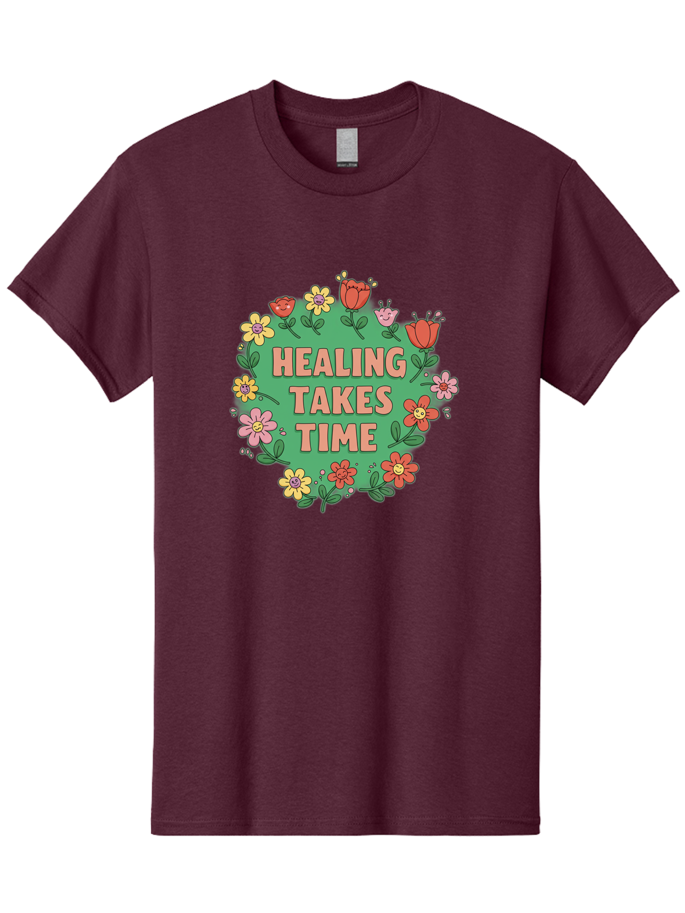 Healing-Takes-Time-3 Men'S Graphic Tee, 100% Cotton, Comfortable Casual Summer Wear, Machine Washable, Floral Wreath, Healing Takes Time, Inspirational Quote, Motivational Message, Self Care, Wellness, Mindfulness, Positive Affirmation Bae033