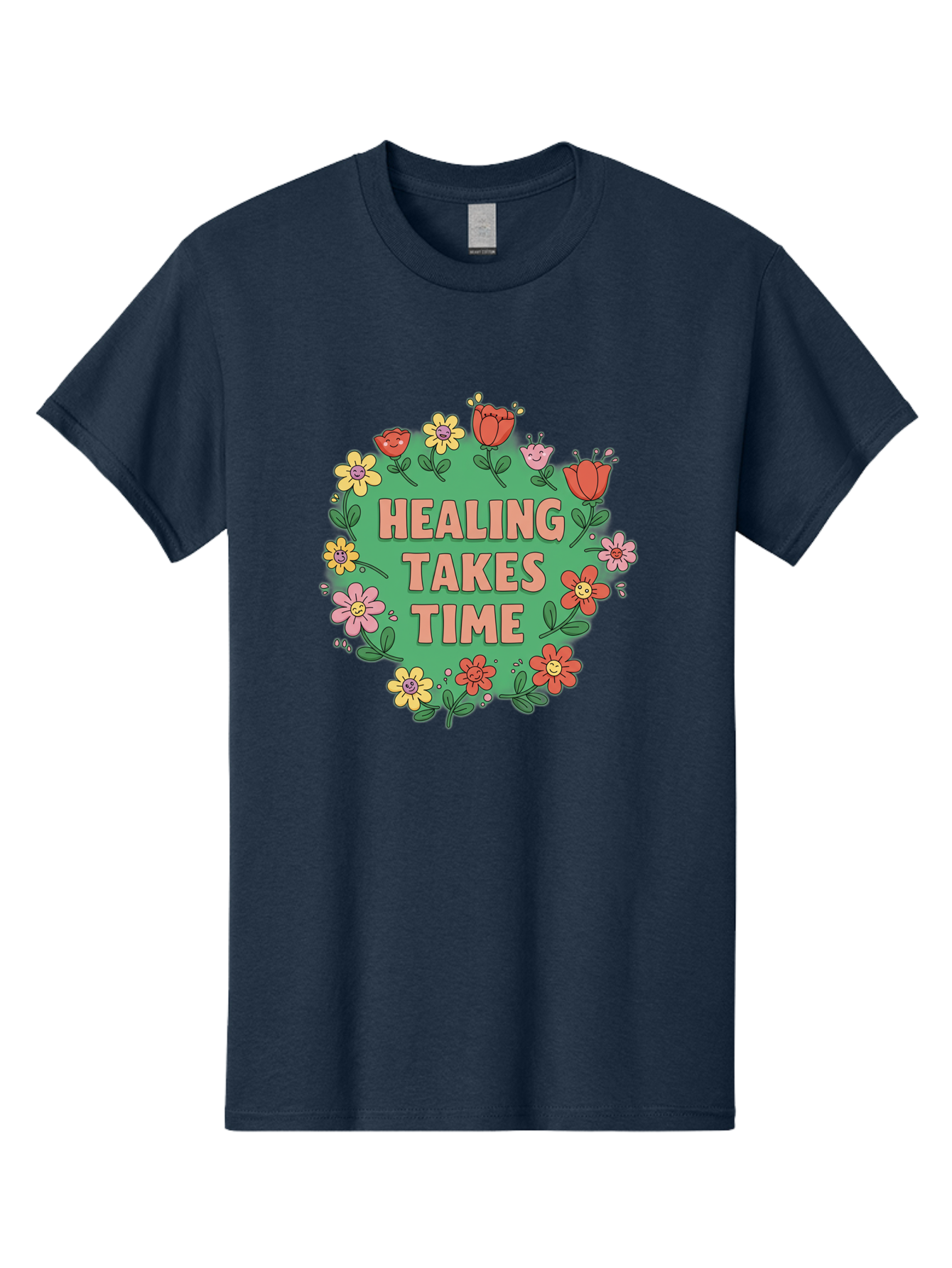 Healing-Takes-Time-3 Men'S Graphic Tee, 100% Cotton, Comfortable Casual Summer Wear, Machine Washable, Floral Wreath, Healing Takes Time, Inspirational Quote, Motivational Message, Self Care, Wellness, Mindfulness, Positive Affirmation Bae033
