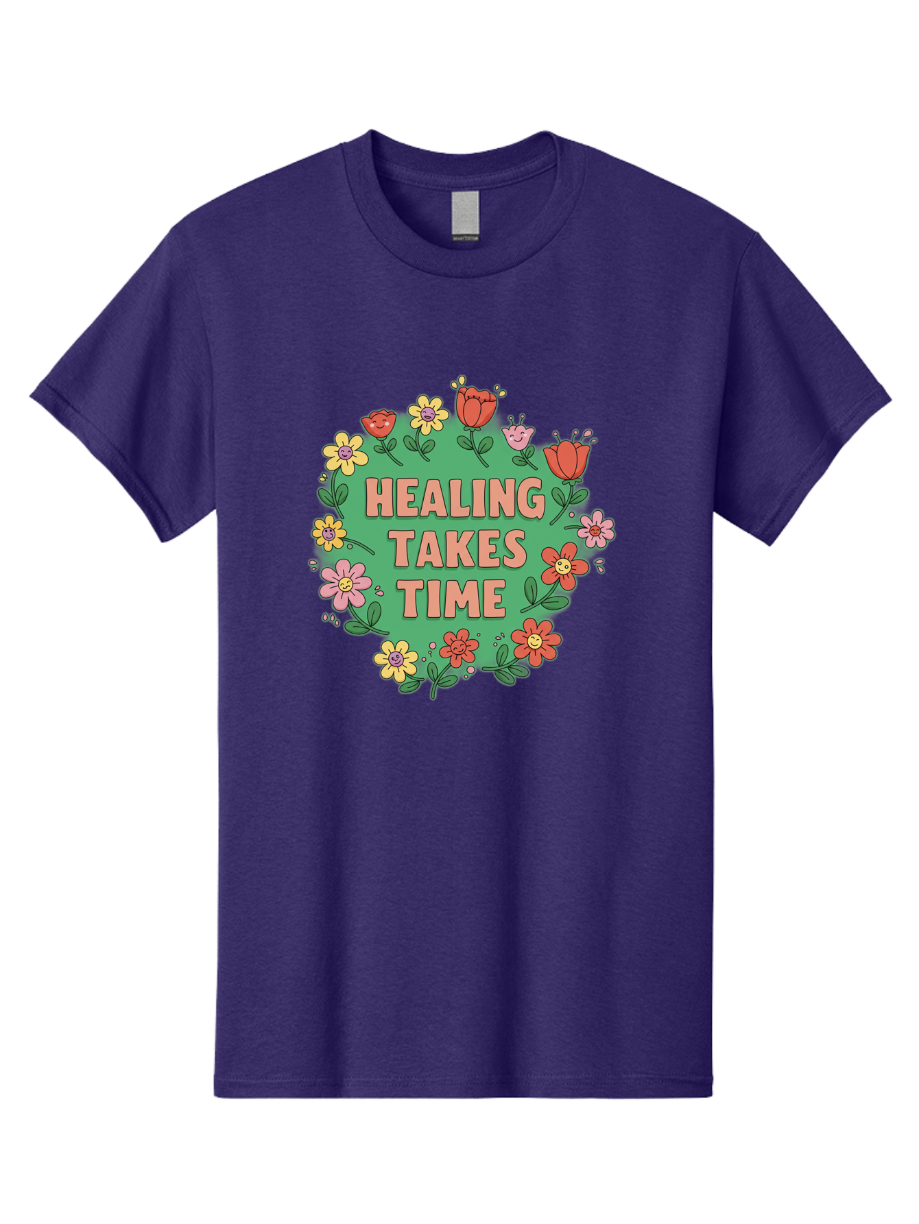 Healing-Takes-Time-3 Men'S Graphic Tee, 100% Cotton, Comfortable Casual Summer Wear, Machine Washable, Floral Wreath, Healing Takes Time, Inspirational Quote, Motivational Message, Self Care, Wellness, Mindfulness, Positive Affirmation Bae033