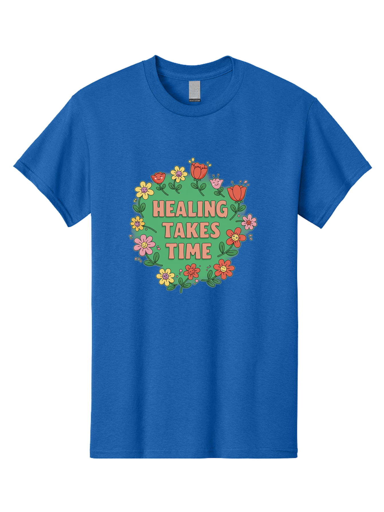 Healing-Takes-Time-3 Men'S Graphic Tee, 100% Cotton, Comfortable Casual Summer Wear, Machine Washable, Floral Wreath, Healing Takes Time, Inspirational Quote, Motivational Message, Self Care, Wellness, Mindfulness, Positive Affirmation Bae033