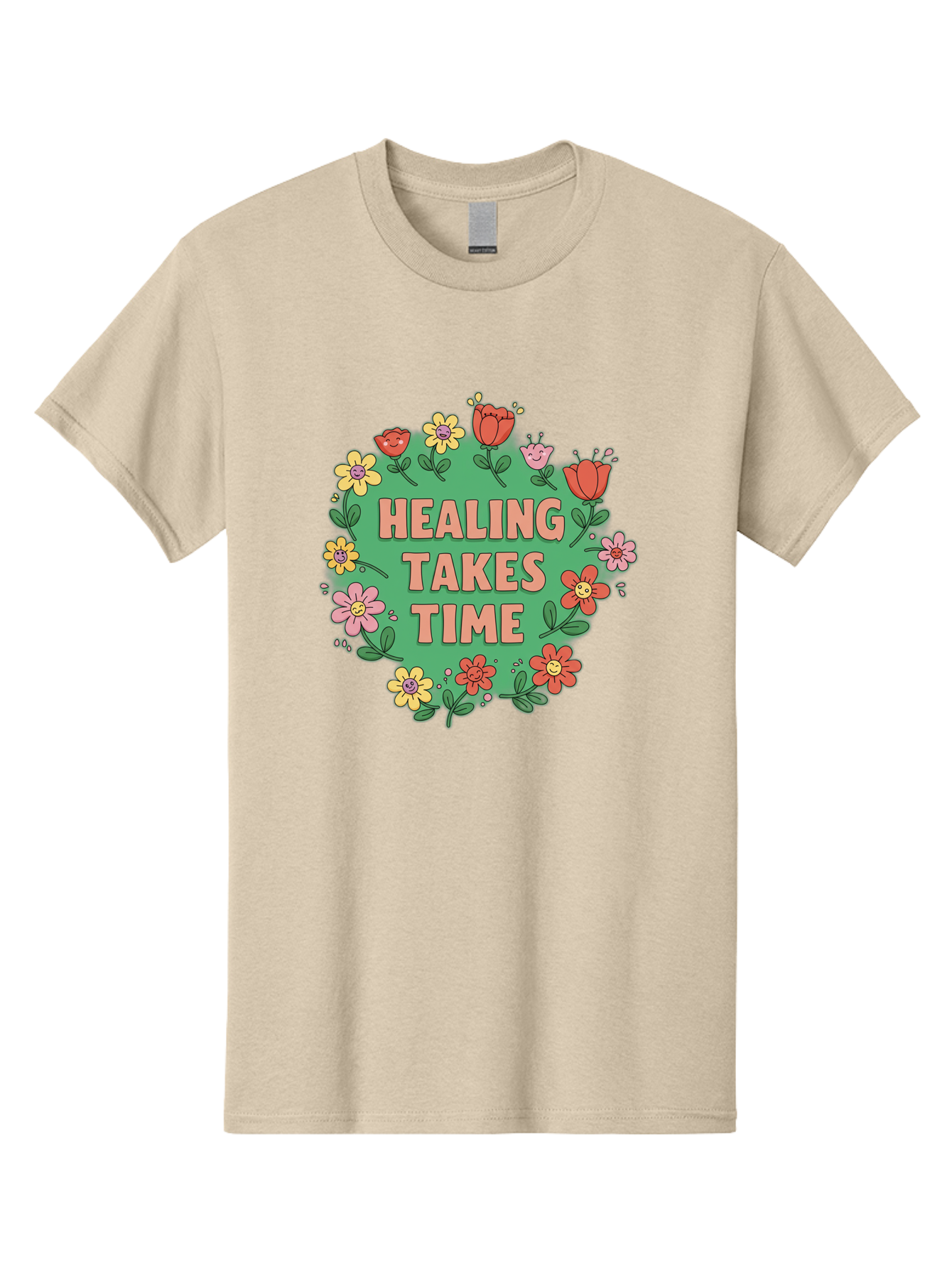 Healing-Takes-Time-3 Men'S Graphic Tee, 100% Cotton, Comfortable Casual Summer Wear, Machine Washable, Floral Wreath, Healing Takes Time, Inspirational Quote, Motivational Message, Self Care, Wellness, Mindfulness, Positive Affirmation Bae033