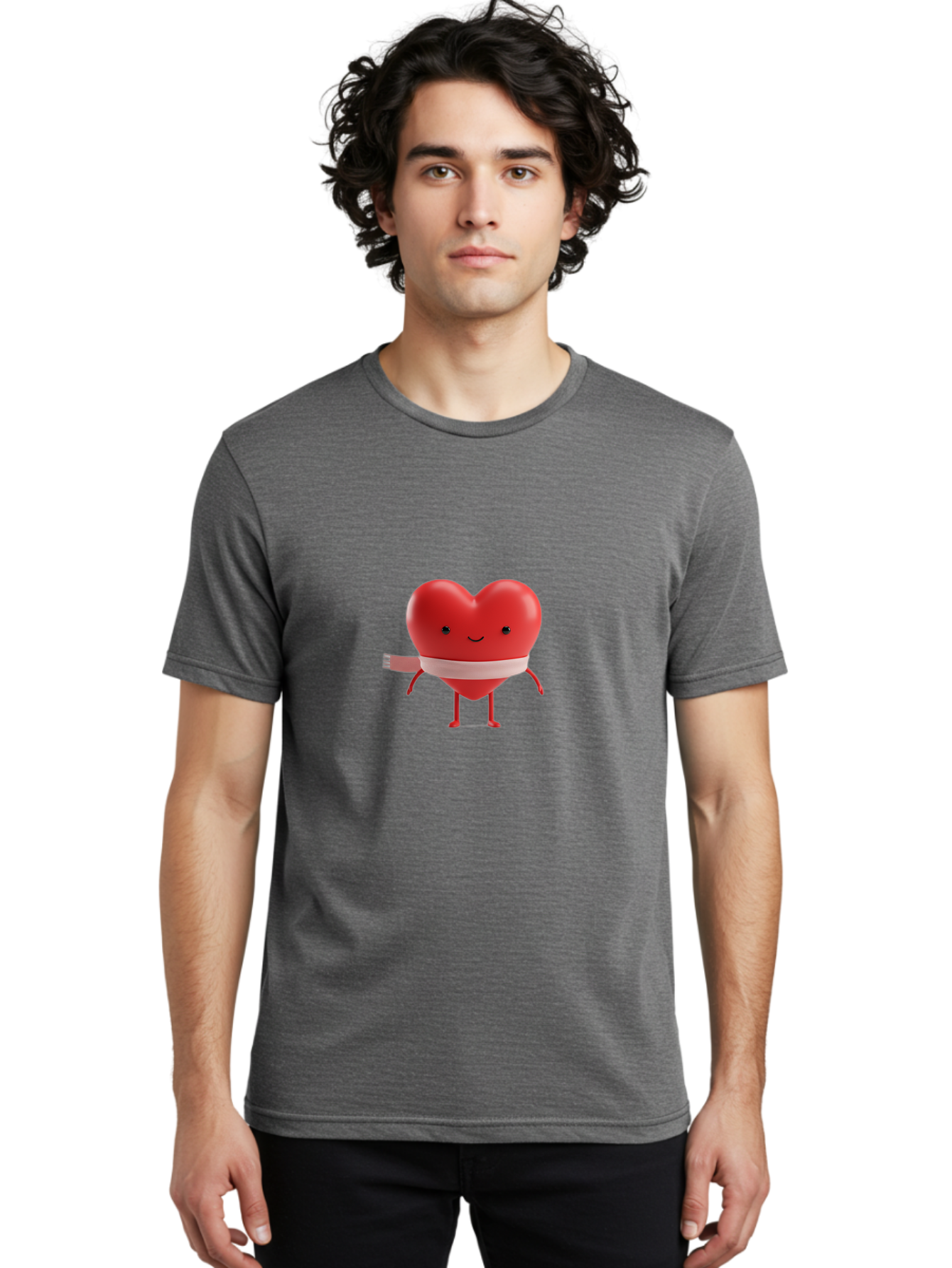 Heart-Character-1 Men'S Graphic Tee, 100% Cotton, Comfortable Casual Summer Wear, Machine Washable, Heart Character, Wounded Heart, Cartoon Heart, Bandaged Heart, Cute Heart, Love Symbol, Heart Health, Heartbreak, Valentine'S Day, Bae037