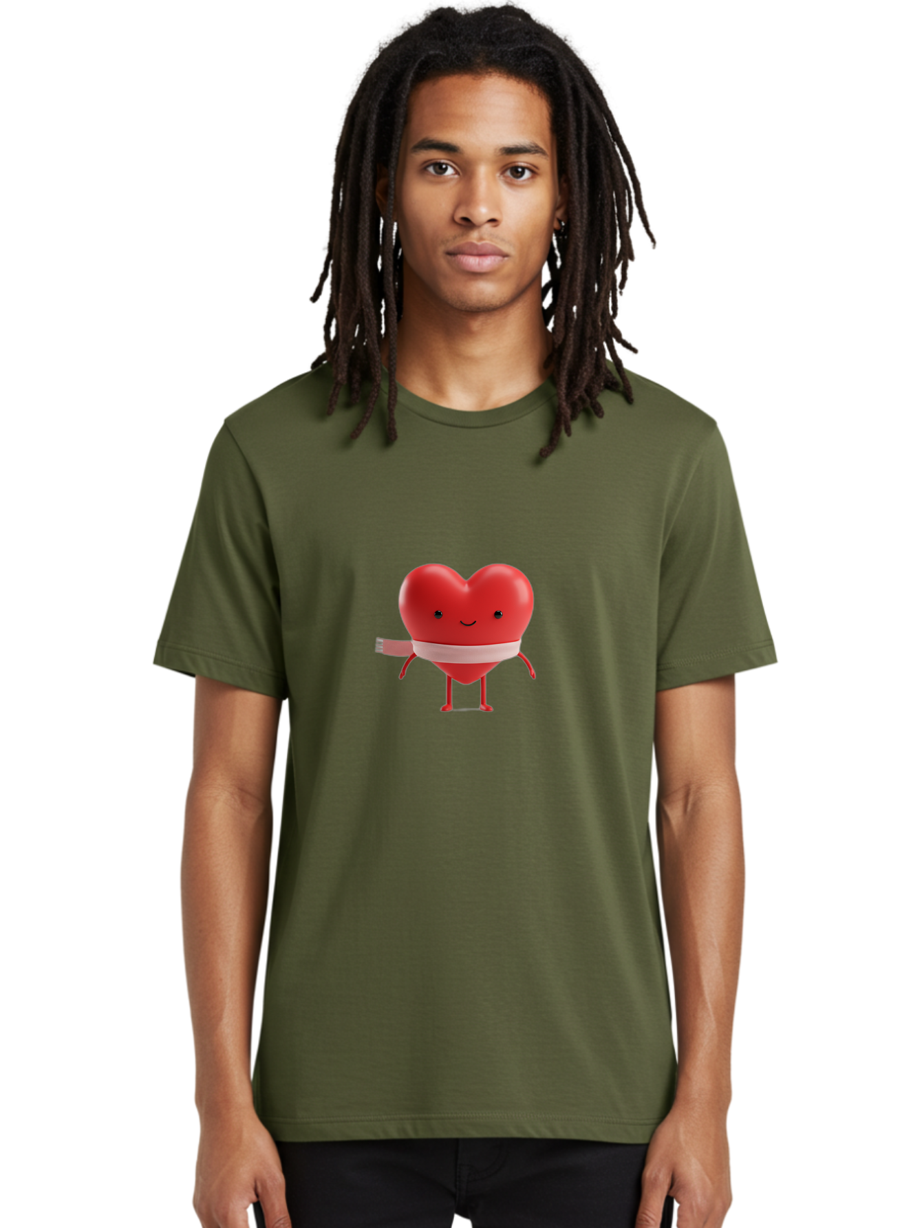 Heart-Character-1 Men'S Graphic Tee, 100% Cotton, Comfortable Casual Summer Wear, Machine Washable, Heart Character, Wounded Heart, Cartoon Heart, Bandaged Heart, Cute Heart, Love Symbol, Heart Health, Heartbreak, Valentine'S Day, Bae037