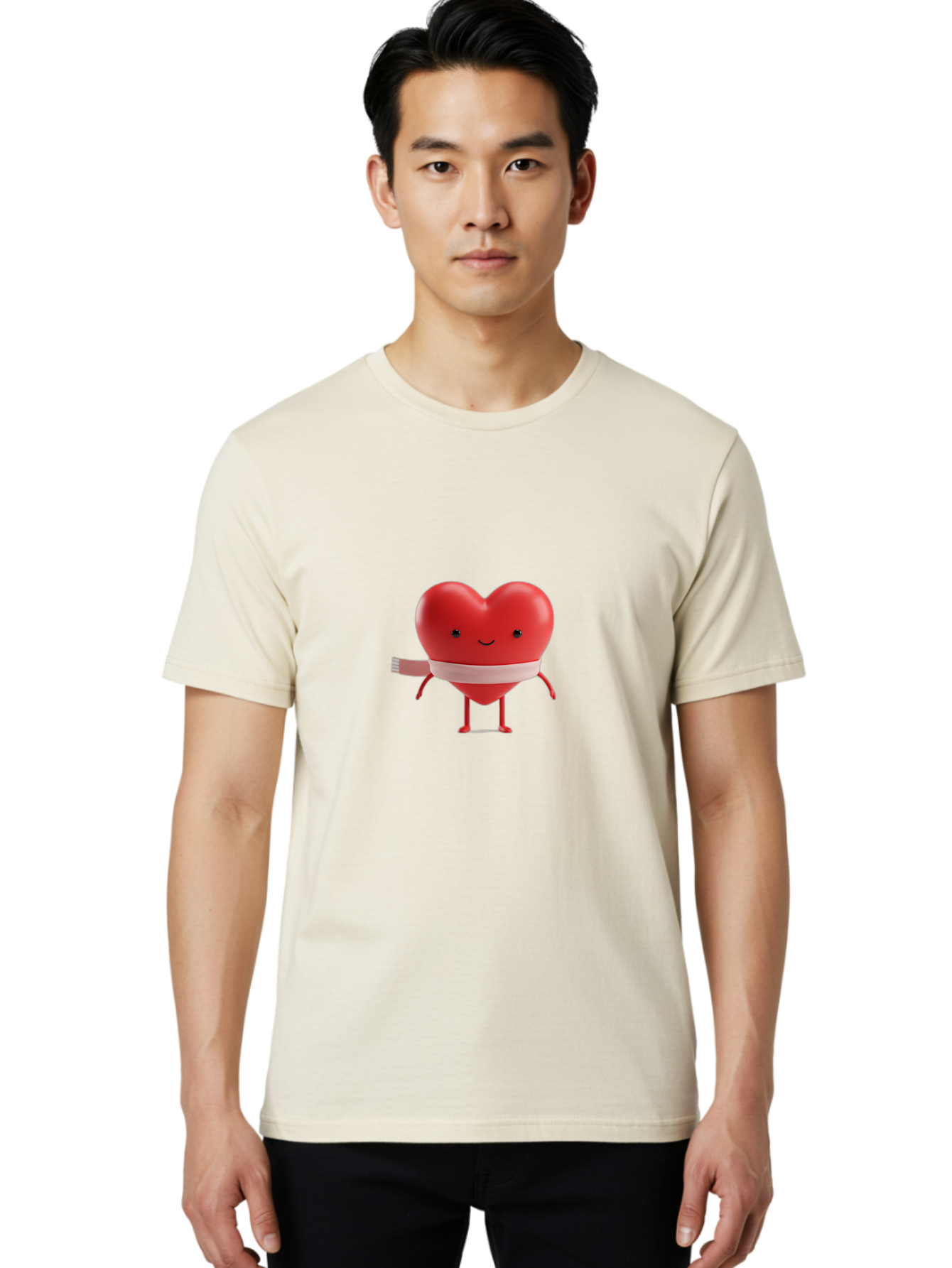 Heart-Character-1 Men'S Graphic Tee, 100% Cotton, Comfortable Casual Summer Wear, Machine Washable, Heart Character, Wounded Heart, Cartoon Heart, Bandaged Heart, Cute Heart, Love Symbol, Heart Health, Heartbreak, Valentine'S Day, Bae037