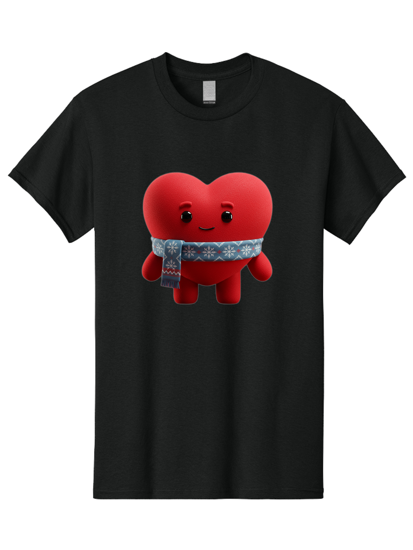 Heart-Character-2 Men'S Graphic Tee, 100% Cotton, Comfortable Casual Summer Wear, Machine Washable, Heart Character, Red Heart, Snowflake Scarf, Winter Theme, Cute Character, Love Symbol, Festive Design, Cartoon Heart, Smiling Face Bae038