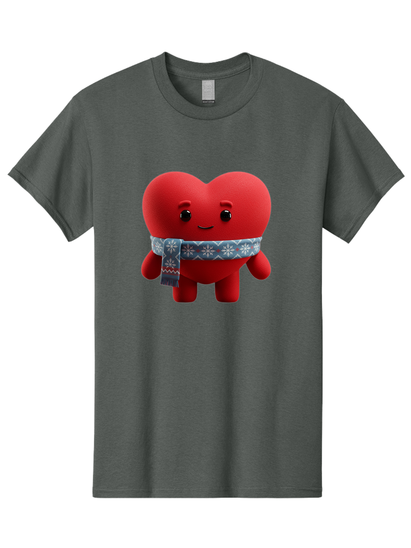 Heart-Character-2 Men'S Graphic Tee, 100% Cotton, Comfortable Casual Summer Wear, Machine Washable, Heart Character, Red Heart, Snowflake Scarf, Winter Theme, Cute Character, Love Symbol, Festive Design, Cartoon Heart, Smiling Face Bae038