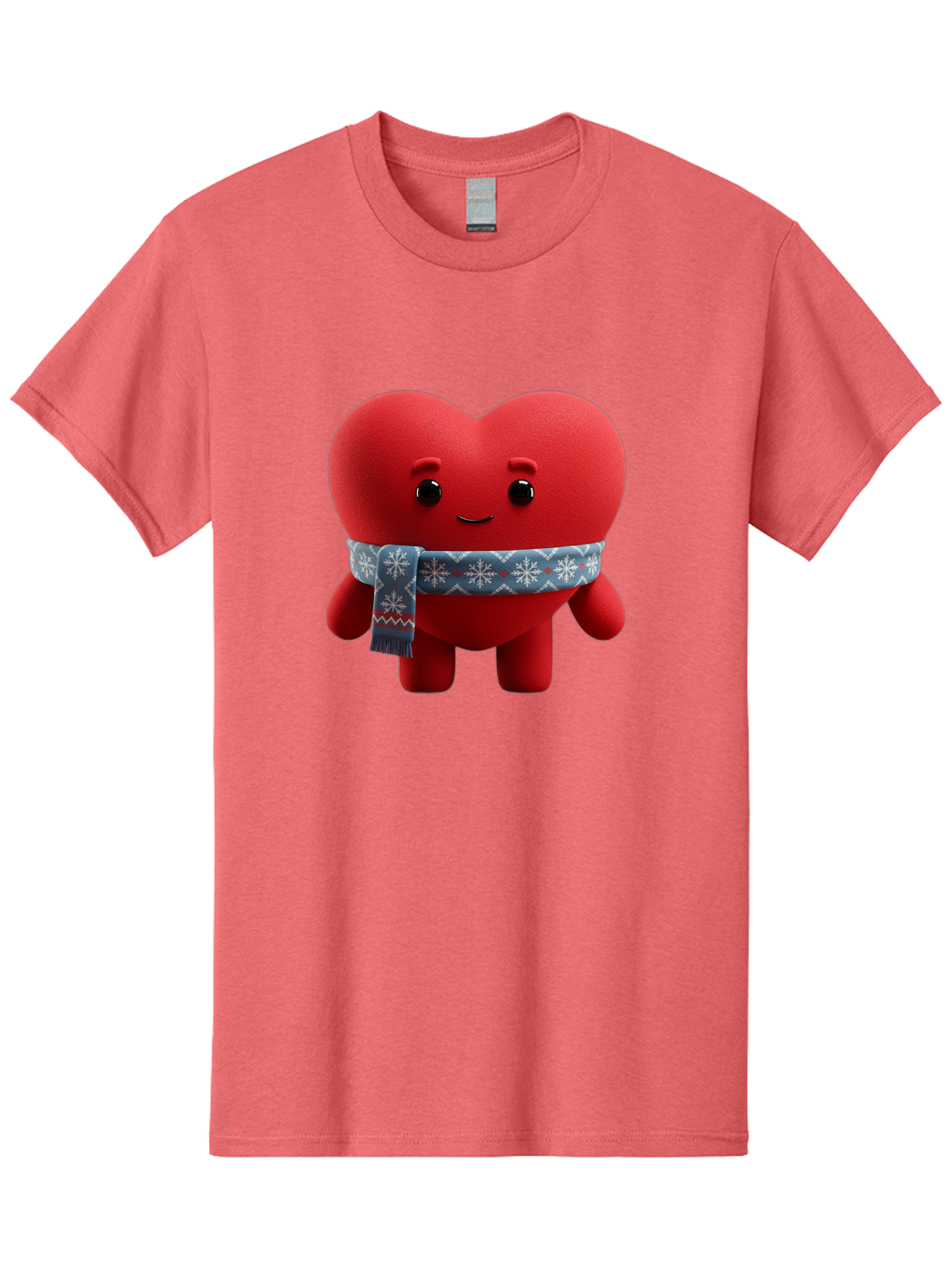 Heart-Character-2 Men'S Graphic Tee, 100% Cotton, Comfortable Casual Summer Wear, Machine Washable, Heart Character, Red Heart, Snowflake Scarf, Winter Theme, Cute Character, Love Symbol, Festive Design, Cartoon Heart, Smiling Face Bae038