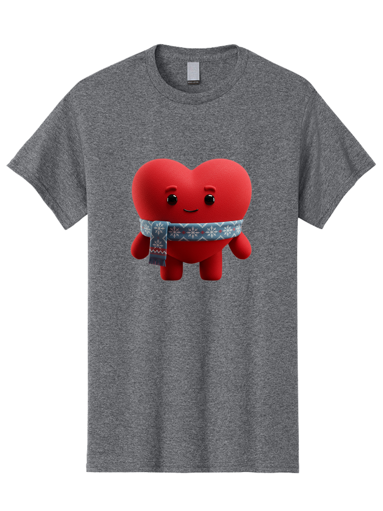 Heart-Character-2 Men'S Graphic Tee, 100% Cotton, Comfortable Casual Summer Wear, Machine Washable, Heart Character, Red Heart, Snowflake Scarf, Winter Theme, Cute Character, Love Symbol, Festive Design, Cartoon Heart, Smiling Face Bae038