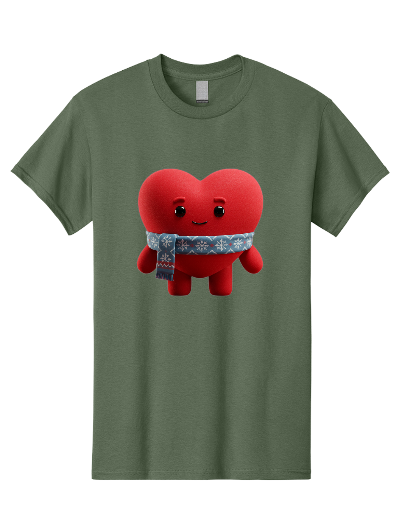 Heart-Character-2 Men'S Graphic Tee, 100% Cotton, Comfortable Casual Summer Wear, Machine Washable, Heart Character, Red Heart, Snowflake Scarf, Winter Theme, Cute Character, Love Symbol, Festive Design, Cartoon Heart, Smiling Face Bae038