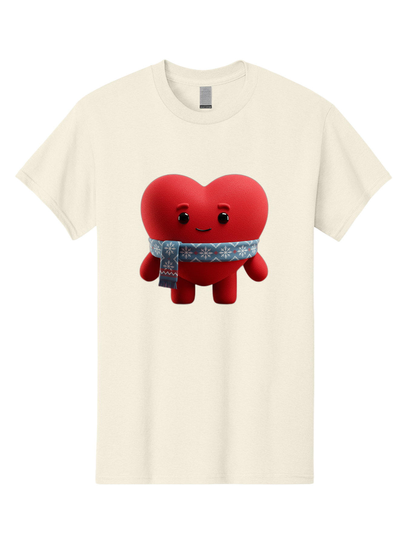 Heart-Character-2 Men'S Graphic Tee, 100% Cotton, Comfortable Casual Summer Wear, Machine Washable, Heart Character, Red Heart, Snowflake Scarf, Winter Theme, Cute Character, Love Symbol, Festive Design, Cartoon Heart, Smiling Face Bae038