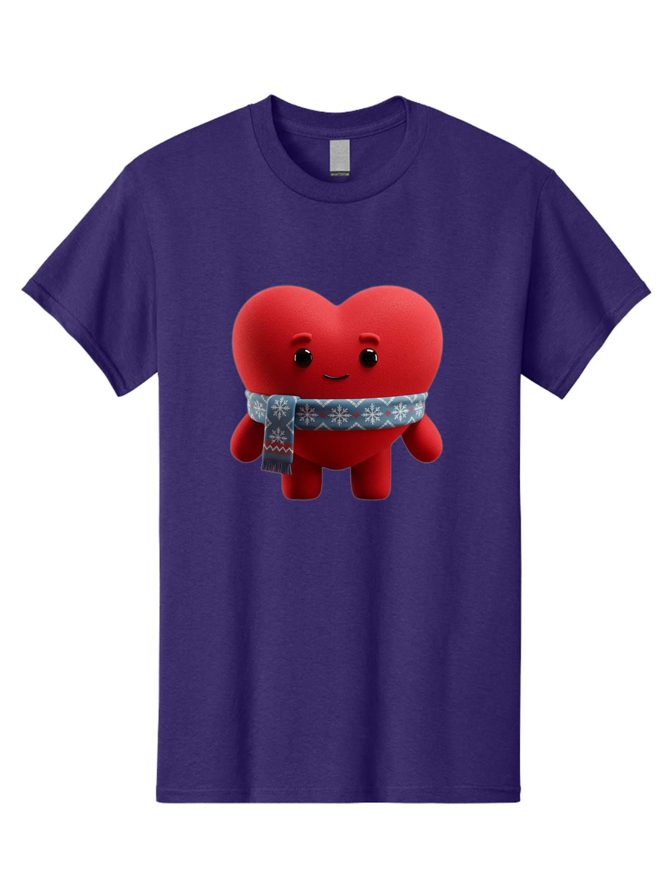 Heart-Character-2 Men'S Graphic Tee, 100% Cotton, Comfortable Casual Summer Wear, Machine Washable, Heart Character, Red Heart, Snowflake Scarf, Winter Theme, Cute Character, Love Symbol, Festive Design, Cartoon Heart, Smiling Face Bae038