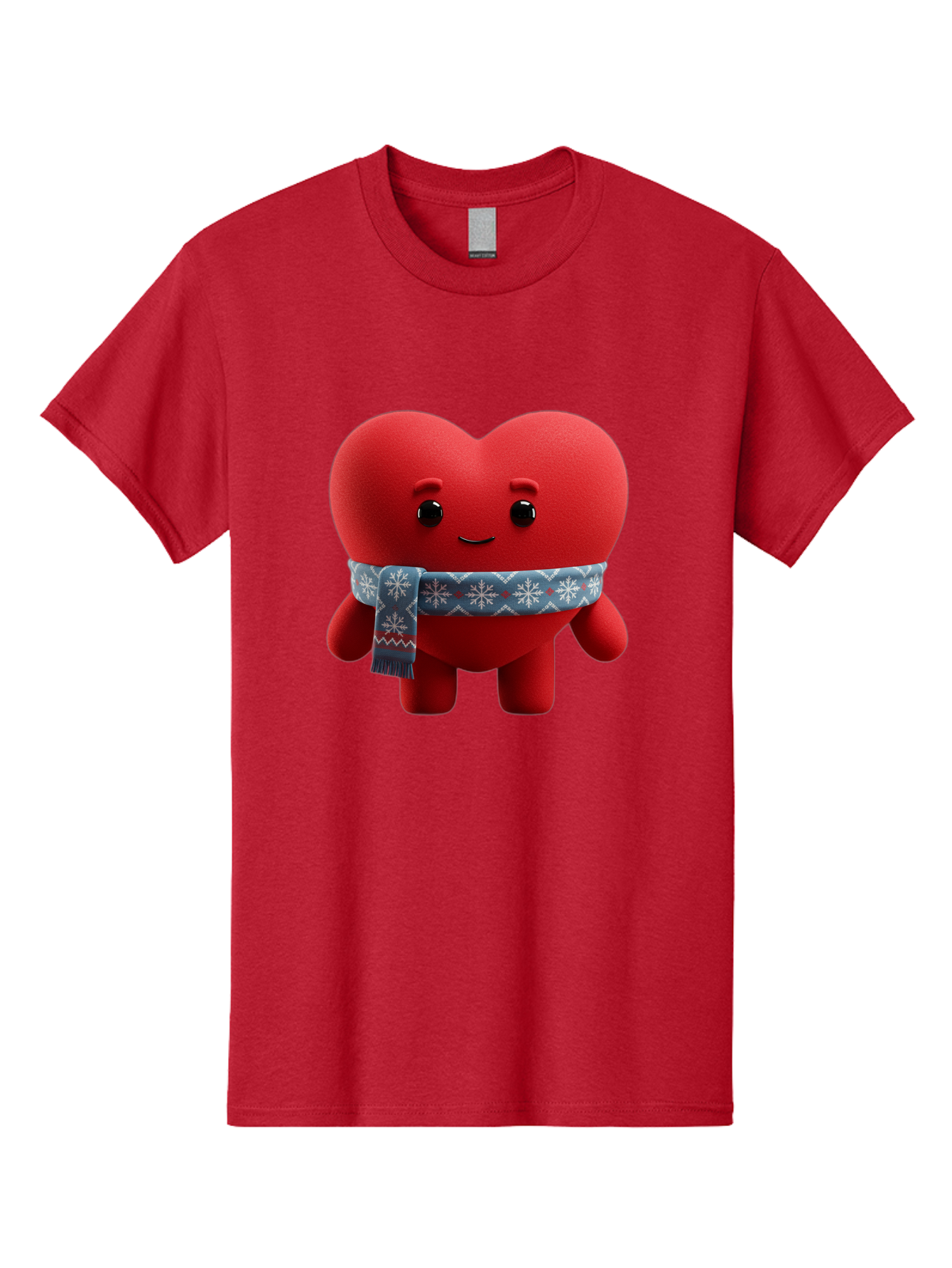 Heart-Character-2 Men'S Graphic Tee, 100% Cotton, Comfortable Casual Summer Wear, Machine Washable, Heart Character, Red Heart, Snowflake Scarf, Winter Theme, Cute Character, Love Symbol, Festive Design, Cartoon Heart, Smiling Face Bae038
