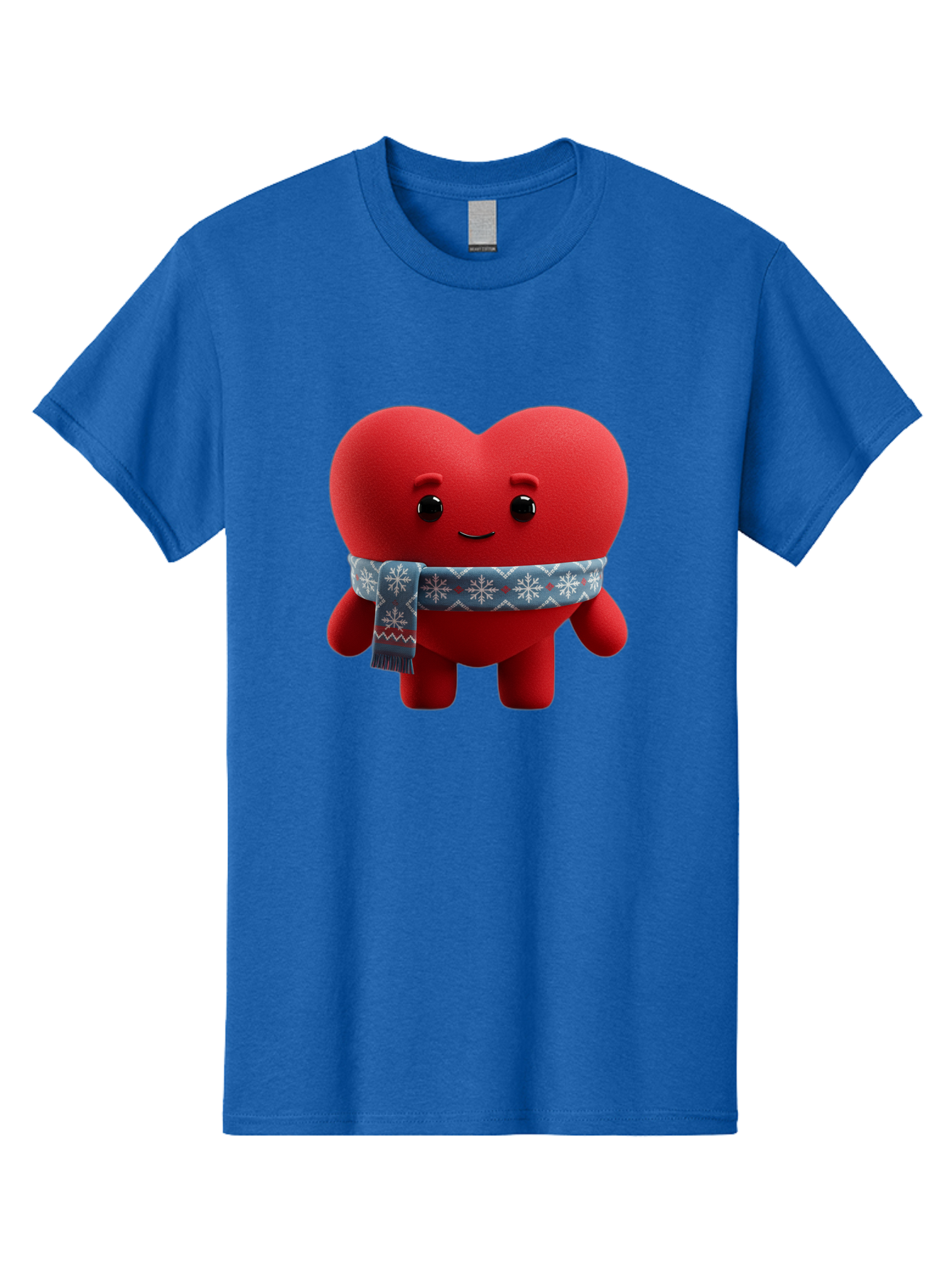 Heart-Character-2 Men'S Graphic Tee, 100% Cotton, Comfortable Casual Summer Wear, Machine Washable, Heart Character, Red Heart, Snowflake Scarf, Winter Theme, Cute Character, Love Symbol, Festive Design, Cartoon Heart, Smiling Face Bae038