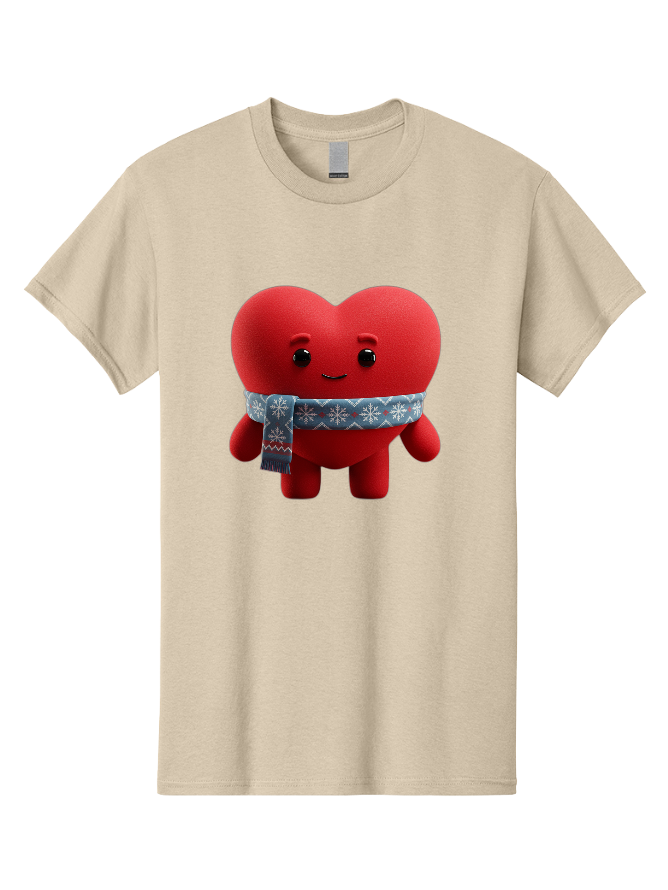 Heart-Character-2 Men'S Graphic Tee, 100% Cotton, Comfortable Casual Summer Wear, Machine Washable, Heart Character, Red Heart, Snowflake Scarf, Winter Theme, Cute Character, Love Symbol, Festive Design, Cartoon Heart, Smiling Face Bae038