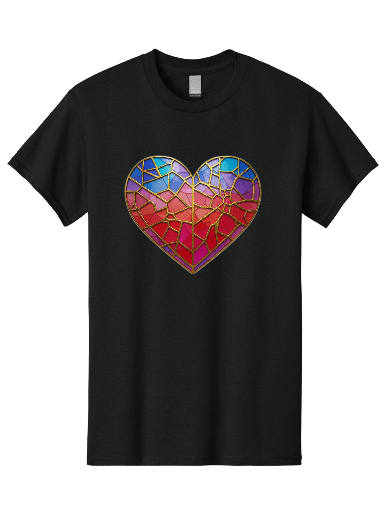 Heart-Mosaic Men'S Graphic Tee, 100% Cotton, Comfortable Casual Summer Wear, Machine Washable, Mosaic Art, Stained Glass Heart, Vibrant Colors, Gold Accents, Love Symbol, Artistic Expression, Colorful Mosaic, Heart Shape Bae040