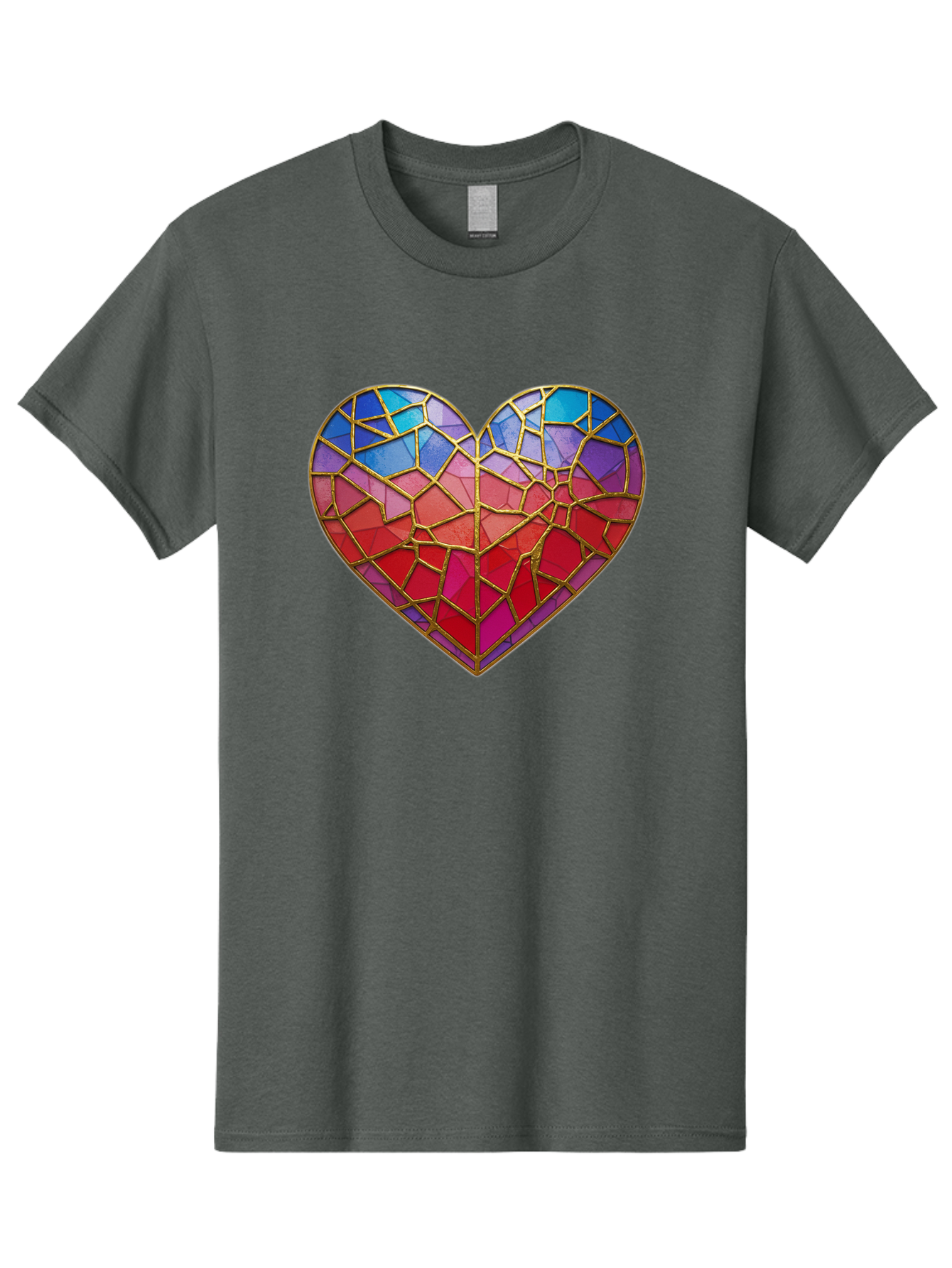 Heart-Mosaic Men'S Graphic Tee, 100% Cotton, Comfortable Casual Summer Wear, Machine Washable, Mosaic Art, Stained Glass Heart, Vibrant Colors, Gold Accents, Love Symbol, Artistic Expression, Colorful Mosaic, Heart Shape Bae040