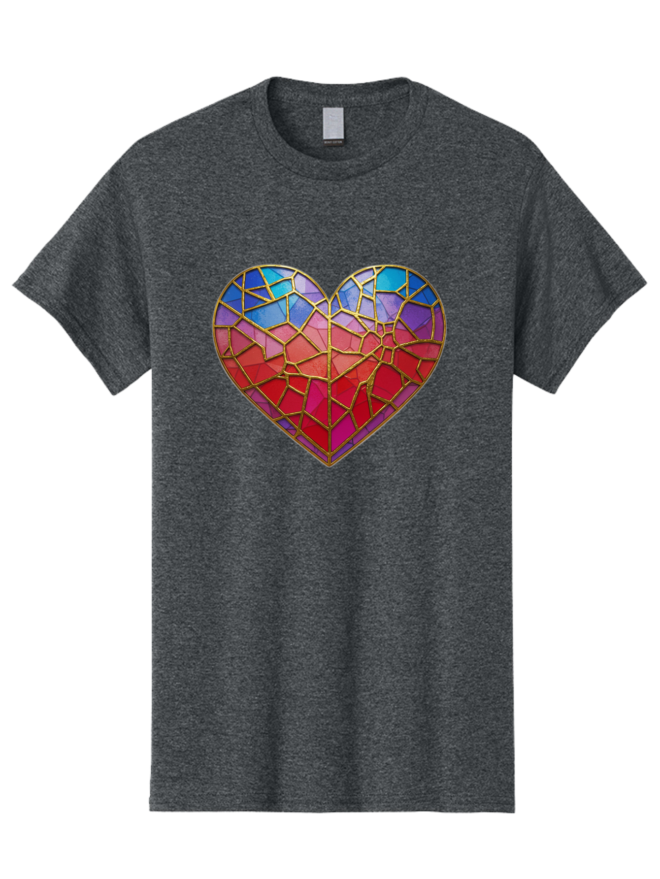 Heart-Mosaic Men'S Graphic Tee, 100% Cotton, Comfortable Casual Summer Wear, Machine Washable, Mosaic Art, Stained Glass Heart, Vibrant Colors, Gold Accents, Love Symbol, Artistic Expression, Colorful Mosaic, Heart Shape Bae040