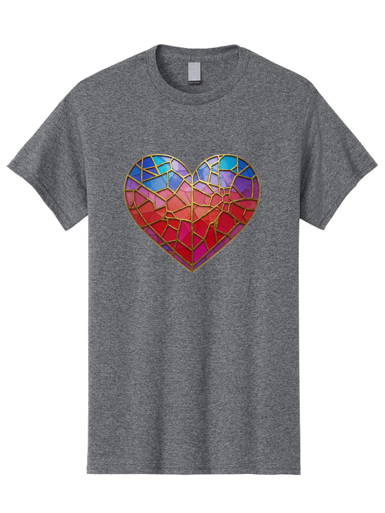 Heart-Mosaic Men'S Graphic Tee, 100% Cotton, Comfortable Casual Summer Wear, Machine Washable, Mosaic Art, Stained Glass Heart, Vibrant Colors, Gold Accents, Love Symbol, Artistic Expression, Colorful Mosaic, Heart Shape Bae040