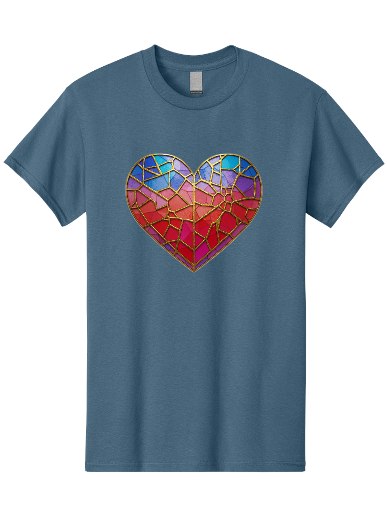 Heart-Mosaic Men'S Graphic Tee, 100% Cotton, Comfortable Casual Summer Wear, Machine Washable, Mosaic Art, Stained Glass Heart, Vibrant Colors, Gold Accents, Love Symbol, Artistic Expression, Colorful Mosaic, Heart Shape Bae040